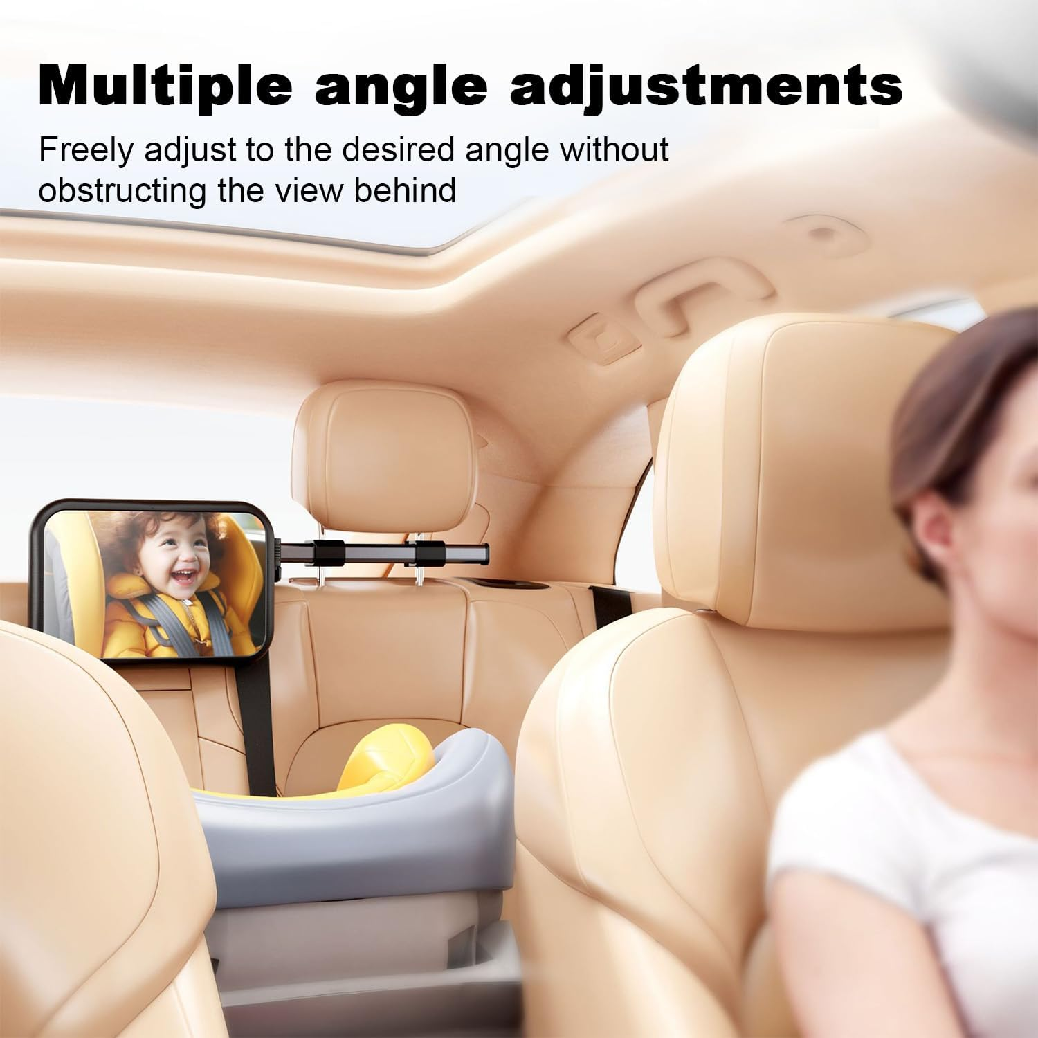 WEKUBA Baby Car Mirror, Stretchable Adjustable Car Mirror for Baby, 360&deg;Rotating, Safe Shatterproof Car Seat Mirror, Shockproof Car Seat Mirror, Hook and Clip Design, Easy to Install, Baby Essentials image number 2