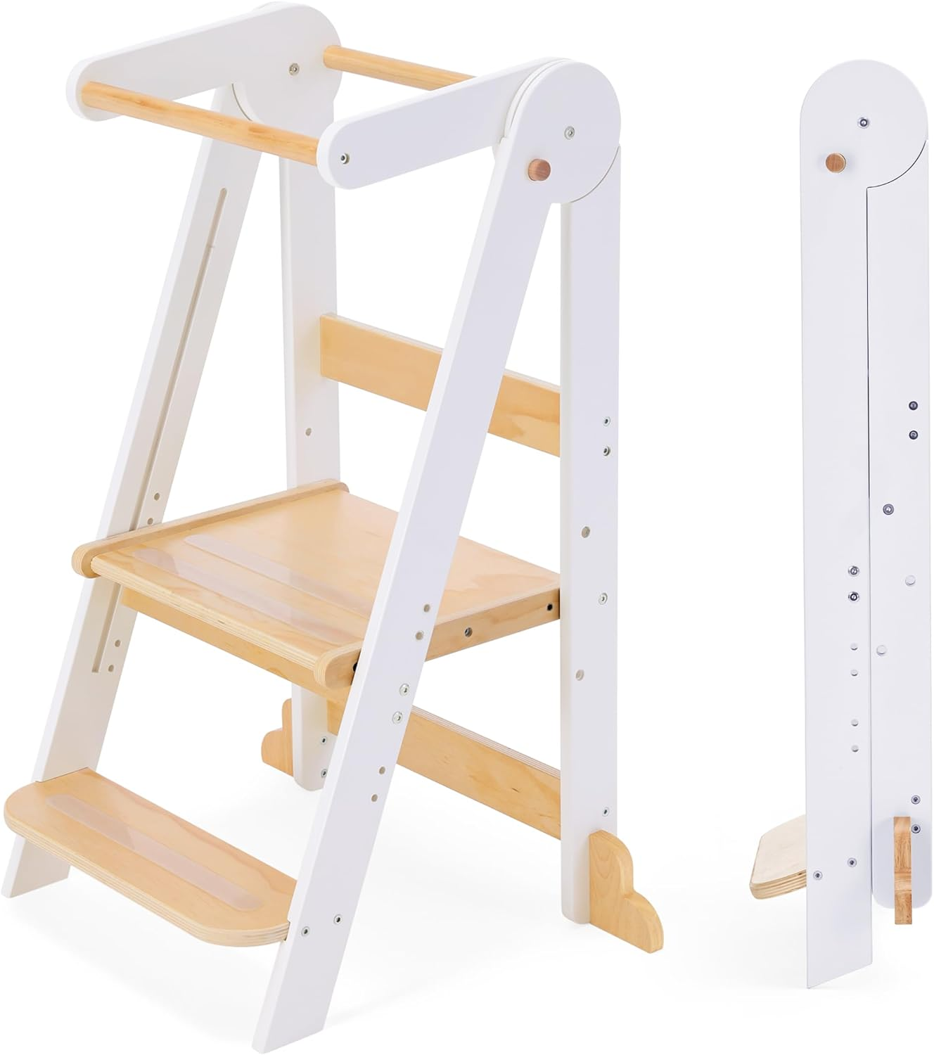 HARPPA Toddler Learning Tower, Kids Kitchen Step Stool Foldable Toddler Kitchen Tower with 3 Adjustable Heights, Suitable Age for 1.5-6 Years, Montessori Standing Tower (White) image number 4