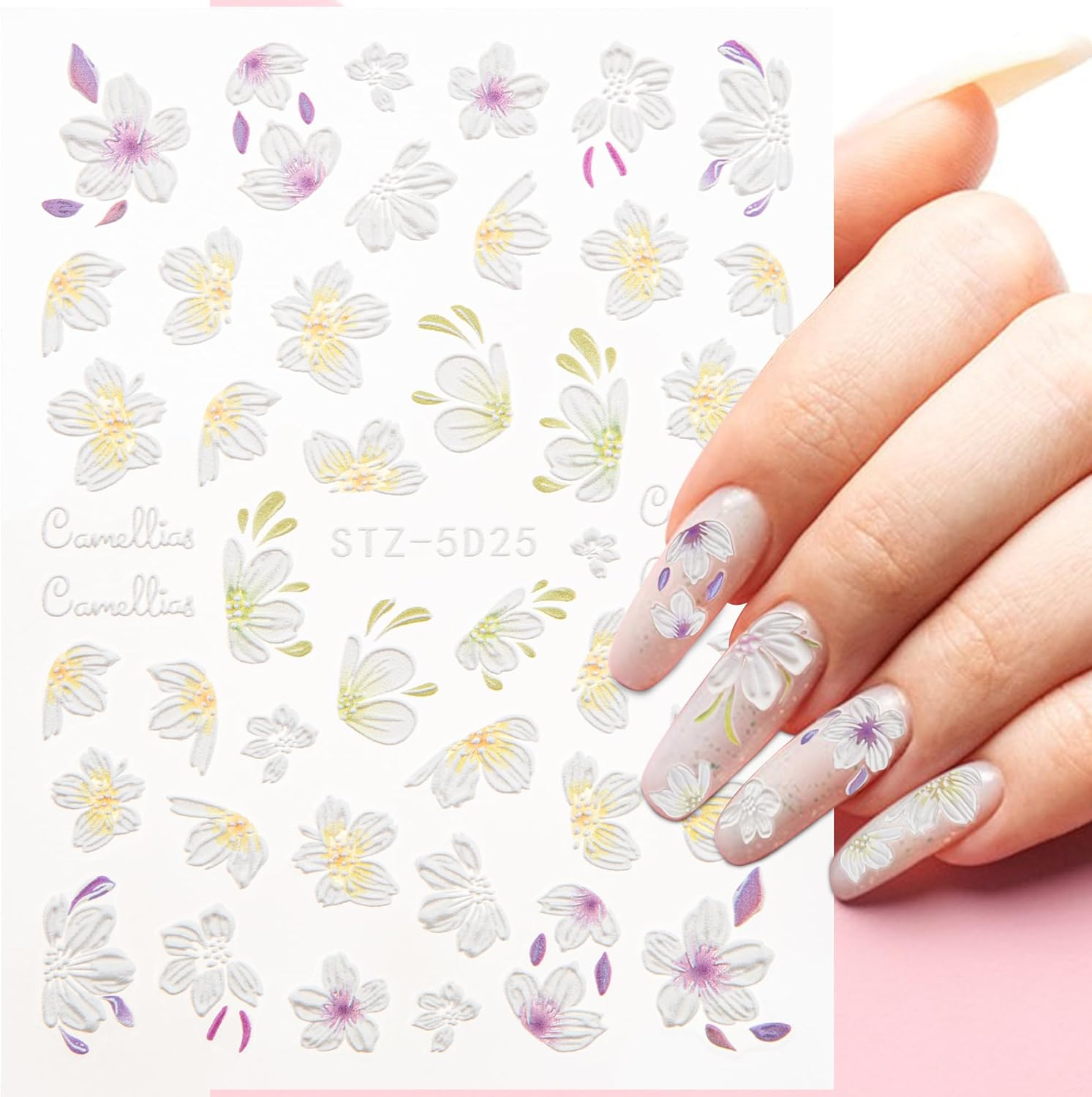 Woration Nail Art Decorations Accessories Supplies Stickers Self-Adhesive Nail Decals 5D Stereoscopic Embossed Flower Leaf Carving Design for Women Girls DIY Craft