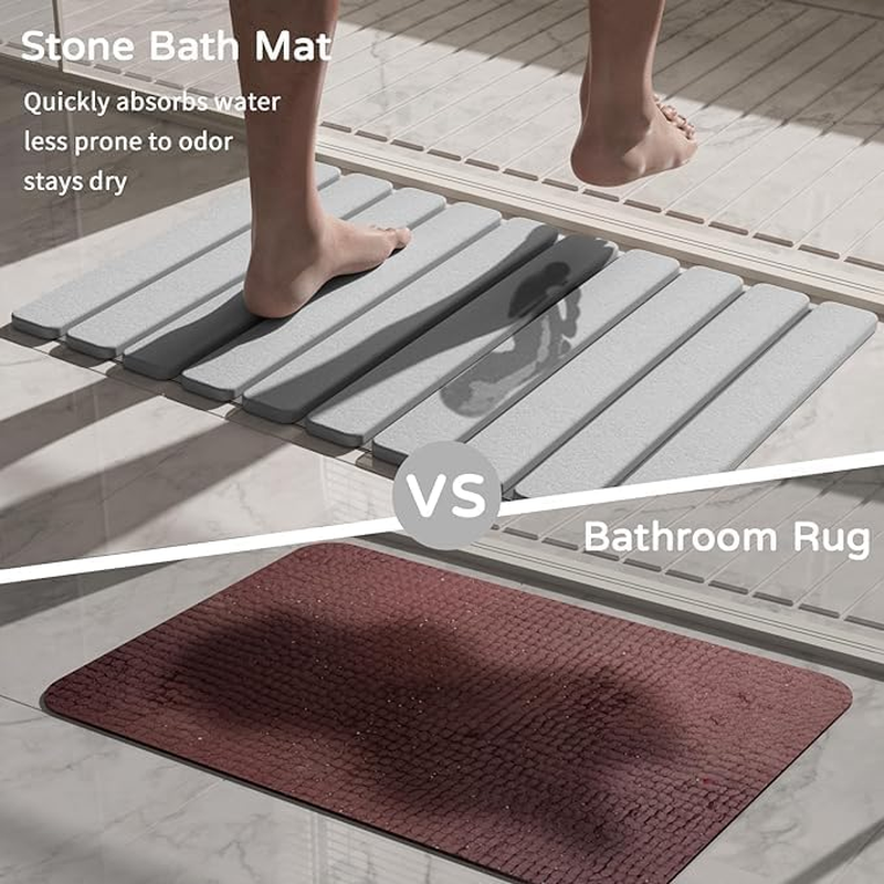 Diatomaceous Earth Folding Bath Mat 39 * 60CM Super Absorbent Floor Mat Quick-Drying Bathroom Carpets Non-Slip Doormat Rectangle Floor Mat Portable Roll-Up Foot Bath Mat for Bathtub Kitchen (Grey) image number 2