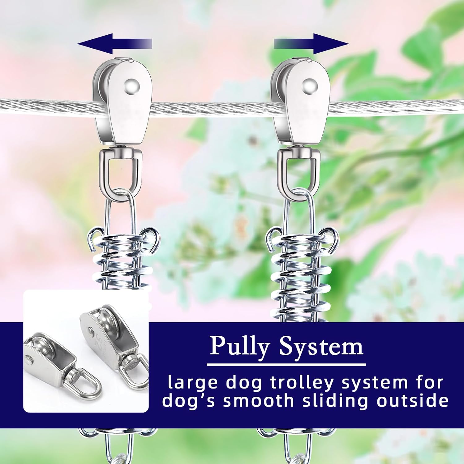 Dog Tie Out Runner for Yard,Trolley System for Large Dogs,Heavy Duty Dog Run Cable Lead 120Ft with 10Ft Pulley Runner Line for Small Medium and Large Dogs up to 250Lbs Running outside Yard or Camping image number 5