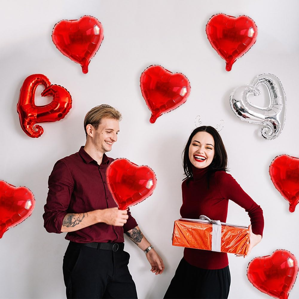 50 Pcs 10Inch Red Heart Balloons, Mylar Heart Foil Balloons for Birthday Wedding LOVE Valentine'S Day Party Decorations. image number 2