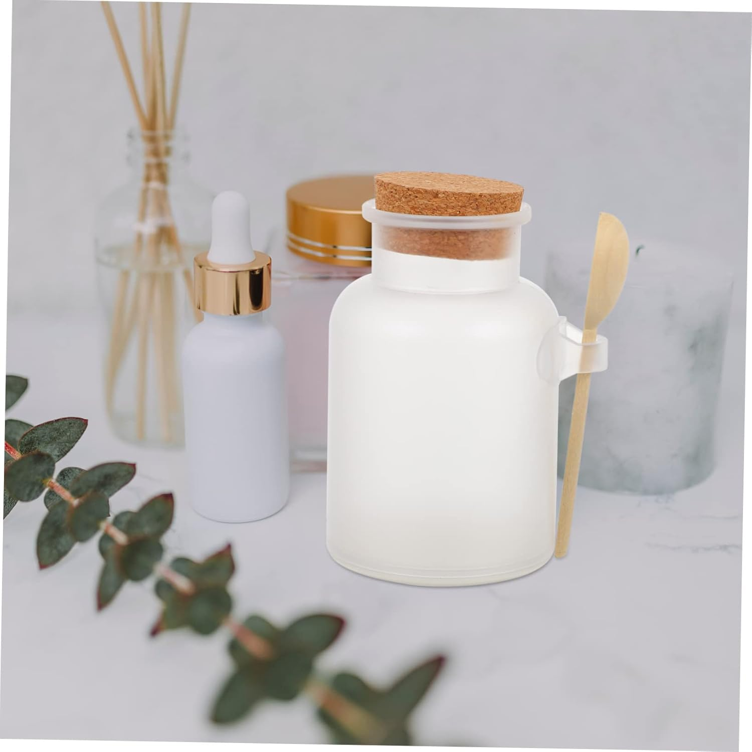 Beavorty 3Pcs Bottled Powder Jar Sugar Bowl Cosmetic Powder Bottles Seasoning Storage Cork Jar Bath Salt Holder Favor Cans with Cork Lid Sealed Sugar Canister Wooden Spoon Abs Glass image number 2