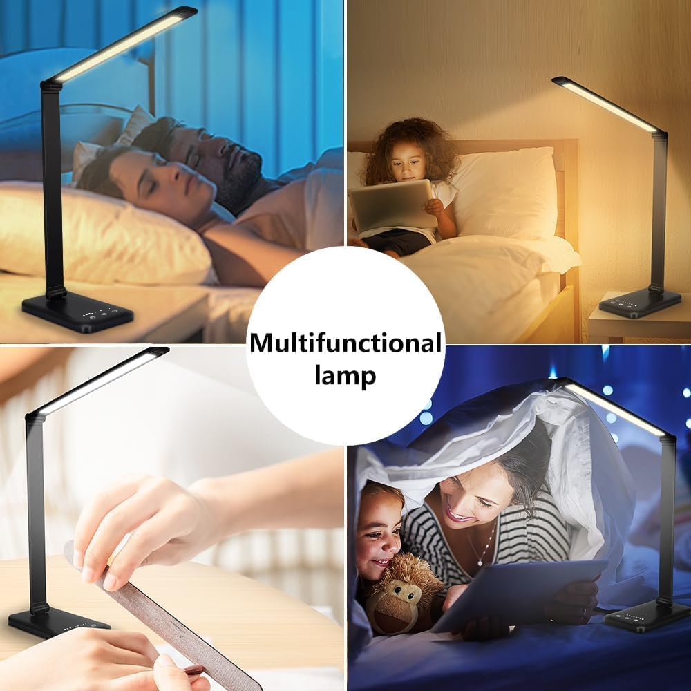 LED Desk Lamp for Office Home, Bright Desk Light with USB Charging Port, 5 Color Modes with 10 Brightness Level, 30/60 Minutes Timer, Touch Study Lamp for Nail, Craft, Puzzle, Sewing, Study, Black image number 5