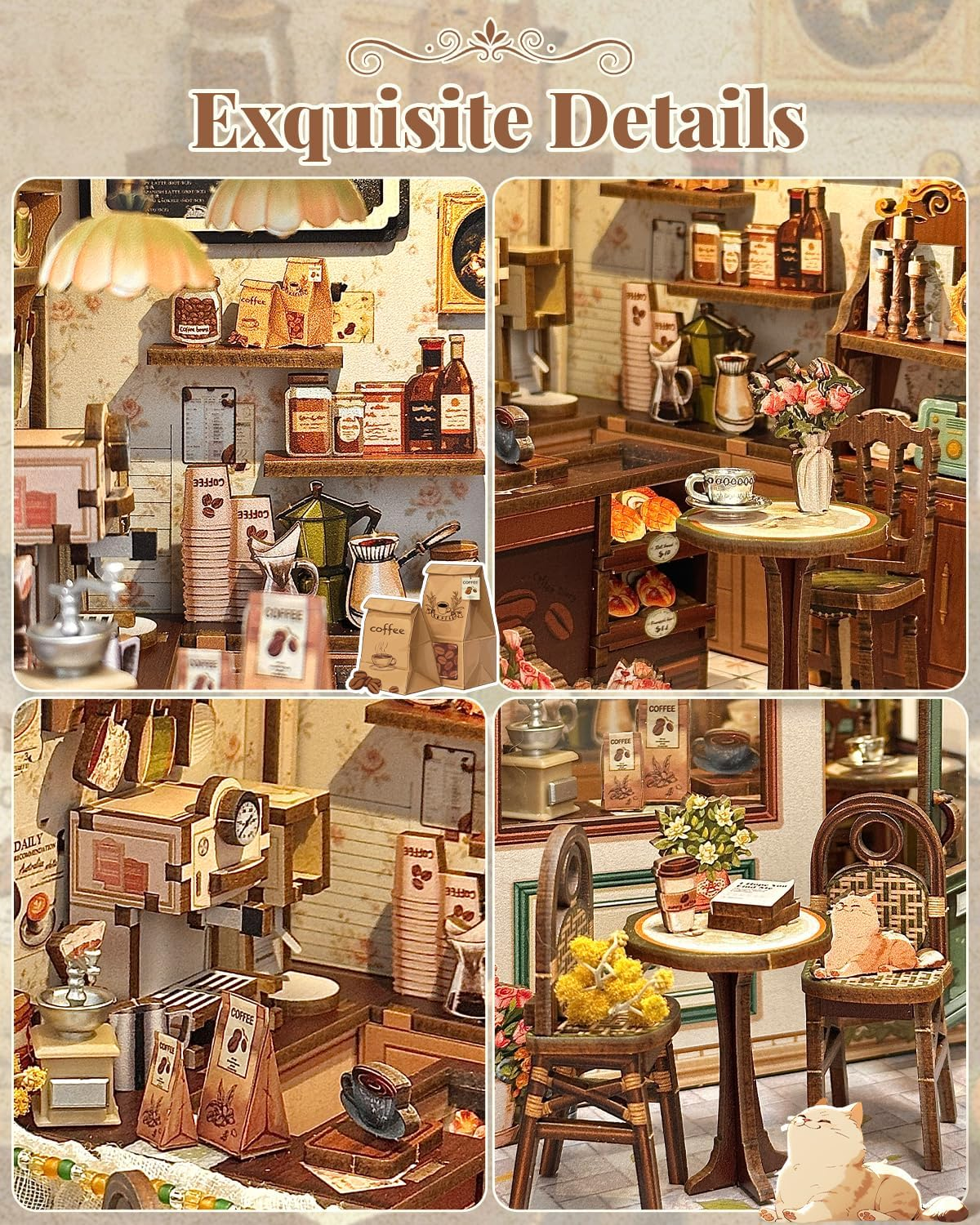 CUTEBEE Book Nook Kit - DIY Miniature House Dollhouse Kit for Adults and Teens, Booknook Tiny House Bookshelf Decor 3D Wooden Puzzle for Family, Friends (Sunny Cafe)