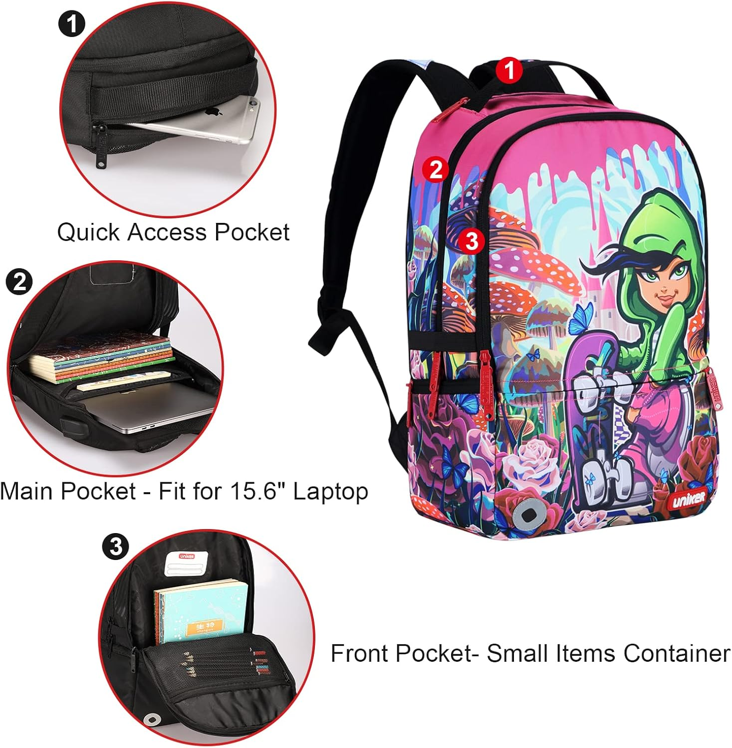 UNIKER Laptop Backpack with USB Port,Graffiti Backpack for Work,Space School Backpack,Designer Laptop Backpack for 15.6 Inch image number 3