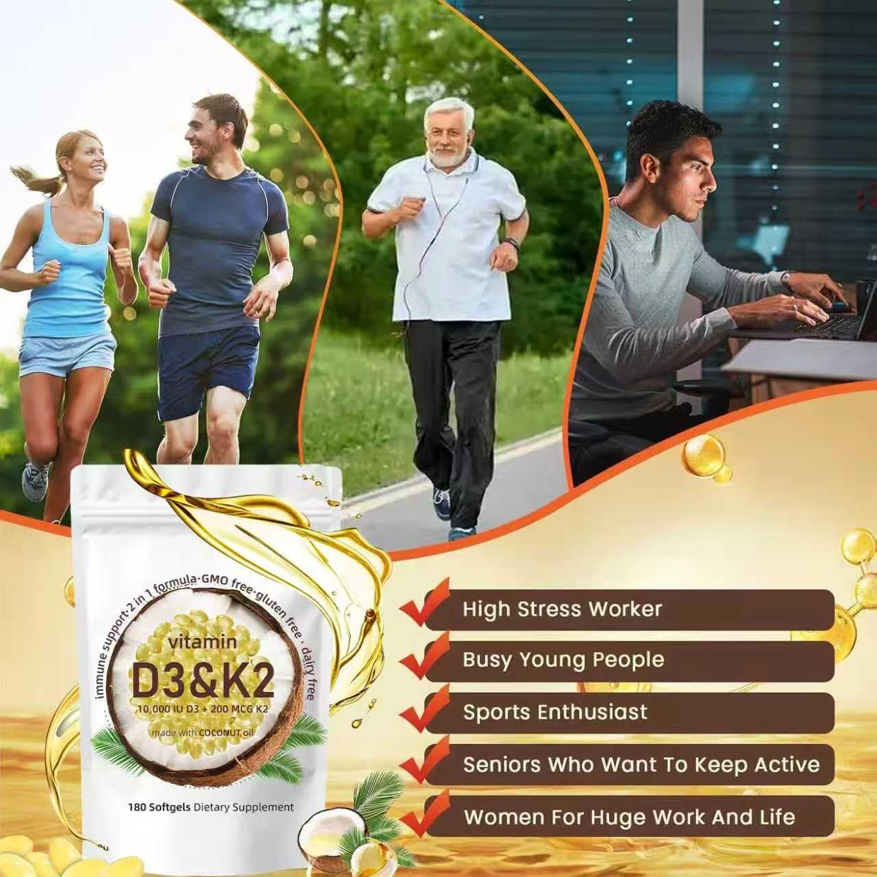 2 in 1 Vitamin D3 Supplement 10000 IU for Immune System & Bone Health Support, Non-Gmo, Gluten Free, Easy to Swallow Softgels (180 Count) image number 3