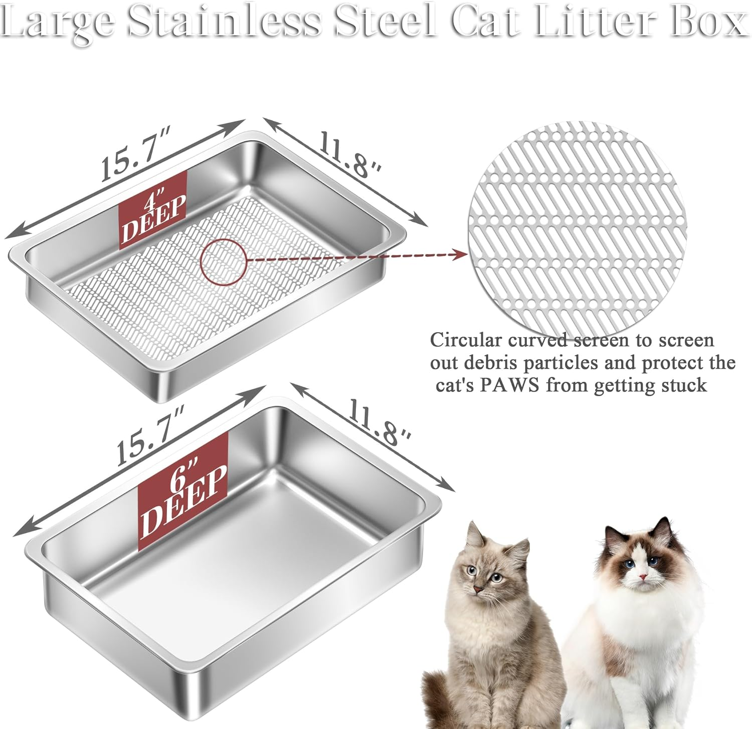 Stainless Steel Sifting Small Cat Litter Box for Pine Pellets,Metal Kitten Litter Box Sifter Pan with Litter Scoop, Low Dust, Odor Control, Easy Cleaning image number 5