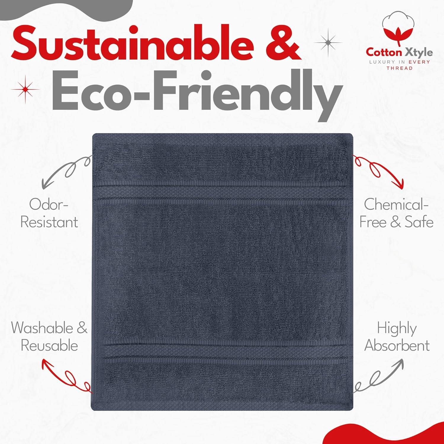 Luxury 100% Cotton Face Towel & Washcloths Gray - Pack of 4 (33 X 33 Cm) - Soft, Quick-Dry, Highly Absorbent & Durable image number 4