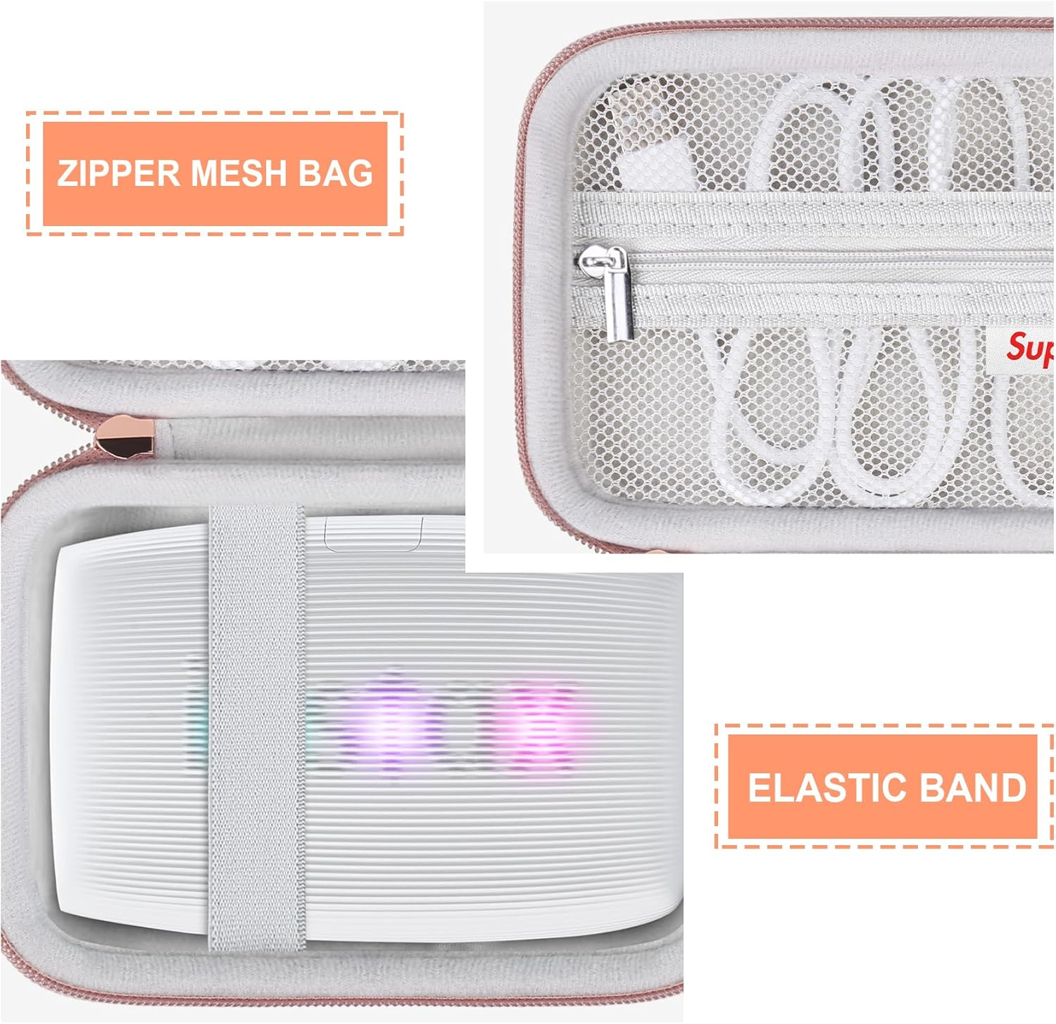 Supmay Hard Carrying Case for Fujifilm Instax Mini Link 3/2 Smartphone Printer, Travel Storage Case with Mesh Pocket for USB Cable, Instax Mini Film, White image number 2