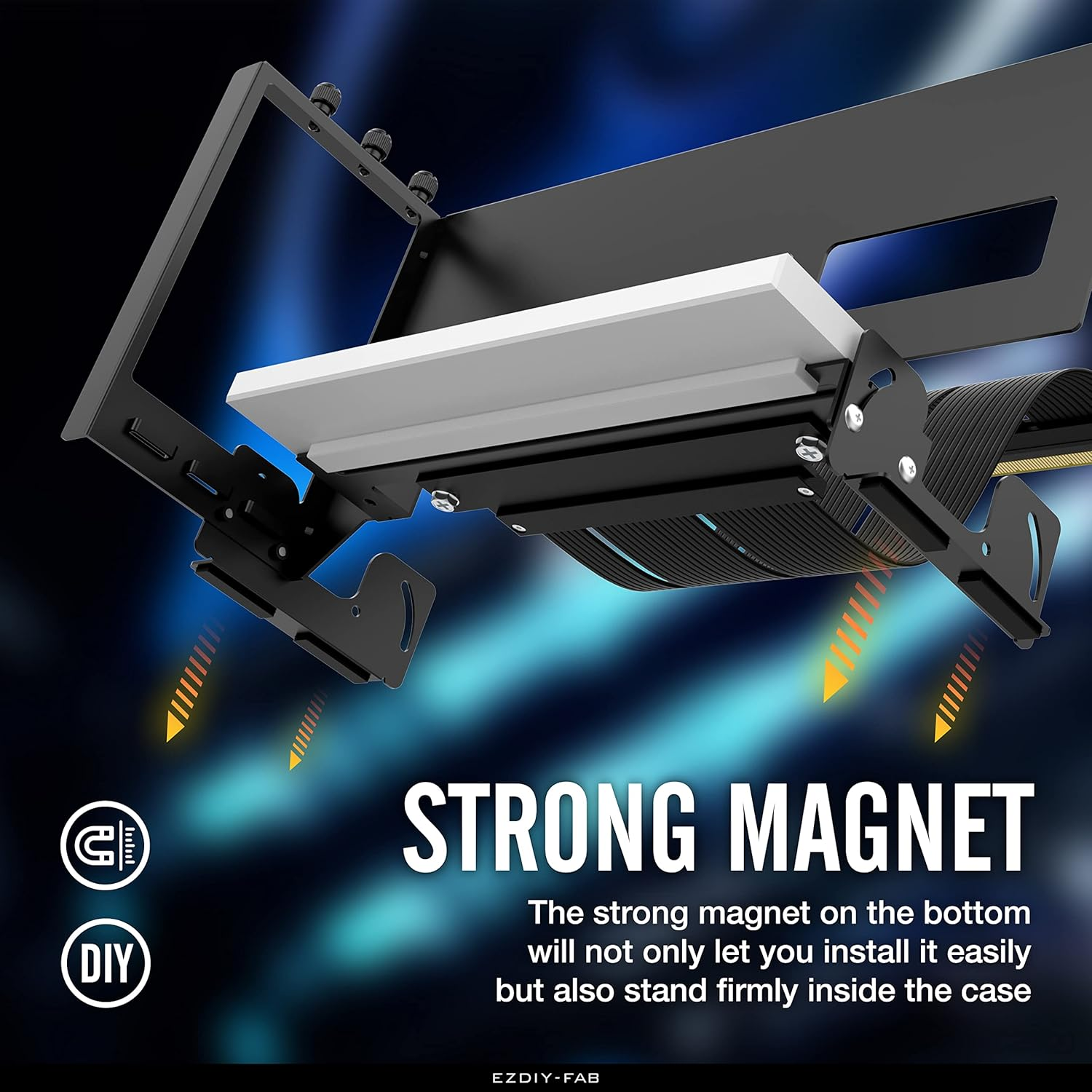 EZDIY-FAB Pcie 4.0 GPU Mount Bracket Graphic Card Holder Multi-Angle Adjustment with 5V 3 Pin ARGB LED Module, Video Card VGA Support Kit with Pcie 4.0 X16 Gen4 17Cm/6.69In Riser Cable - Black image number 1