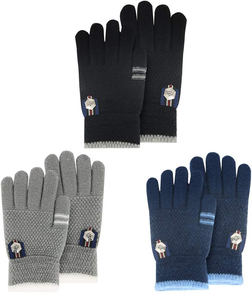 ORVINNER Kids Winter Gloves for Boys Girls, 3 Pairs Children Warm Wool Lined Gloves Toddler Thermal Knitted Mittens