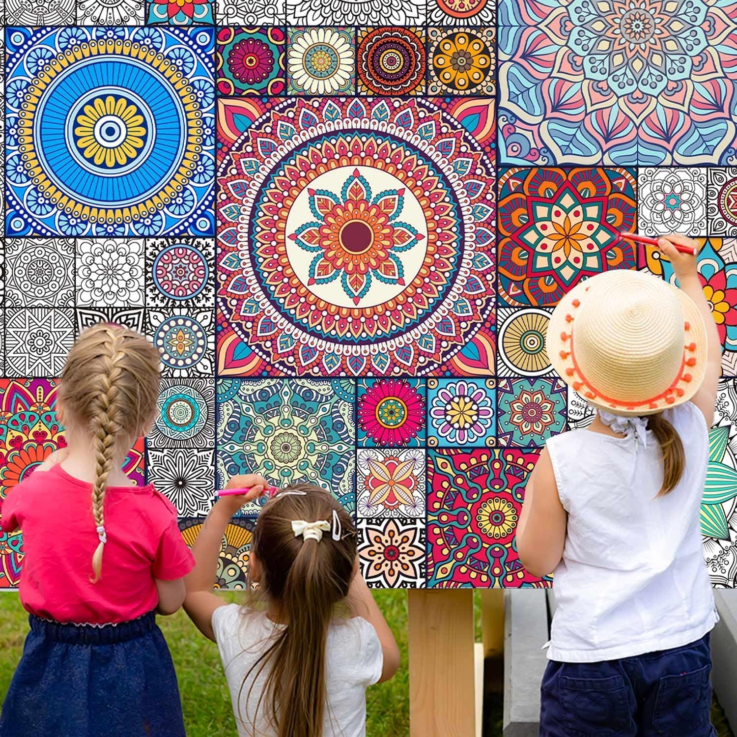 LZMDISU Giant Coloring Poster for Kids, 39.4 X 32.8 Inch Vintage Jumbo Coloring Poster with Flowers, Huge Coloring Paper Large Coloring Sheets for Class School Home Birthday Party image number 1