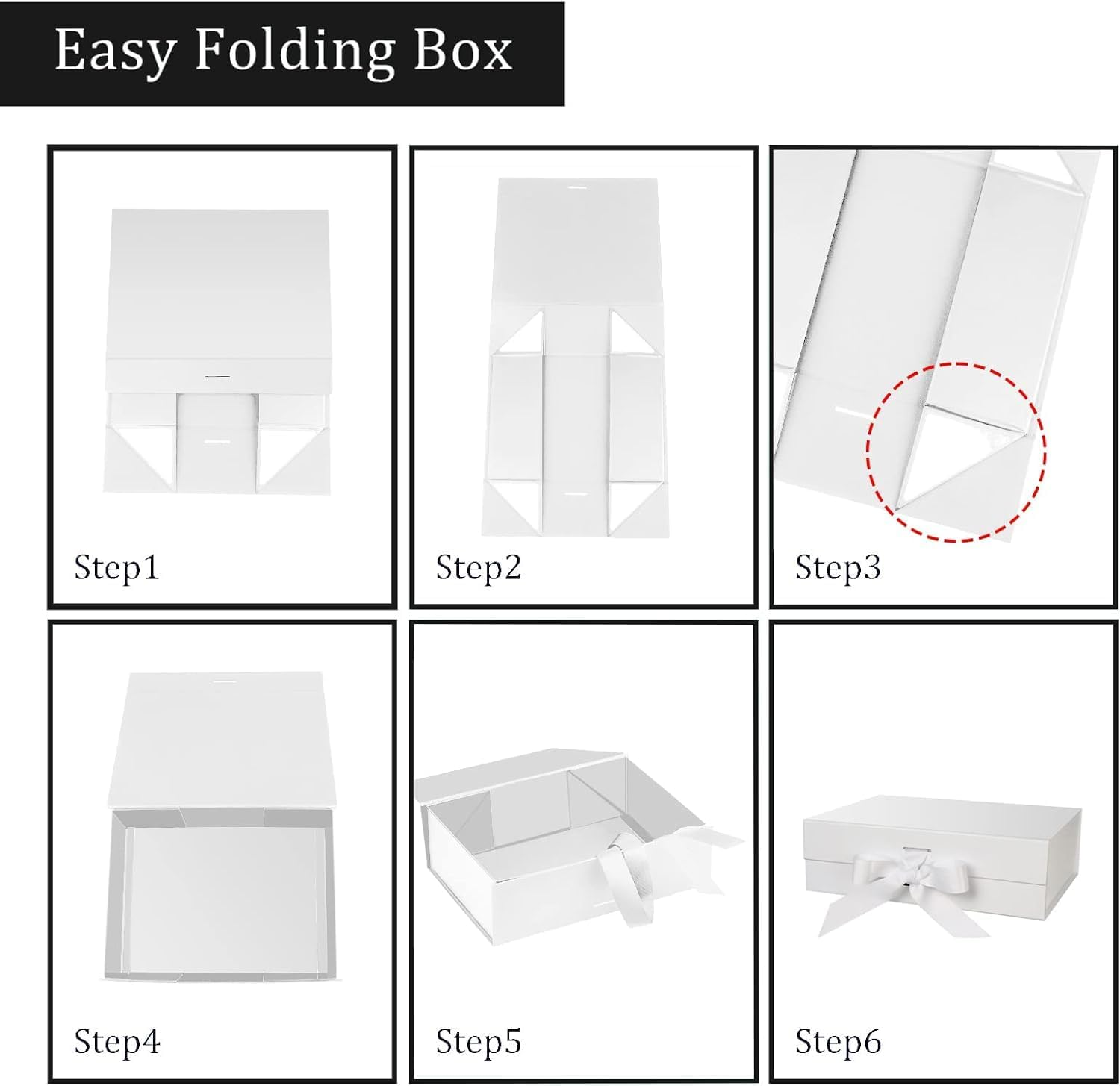 Gift Box with Lid, 3 PCS Collapsible Magnetic Closure Proposal Box with Satin Ribbons, Sturdy Storage Box for Birthdays, Weddings, Christmas (White, 30 X 24 X10Cm) image number 2