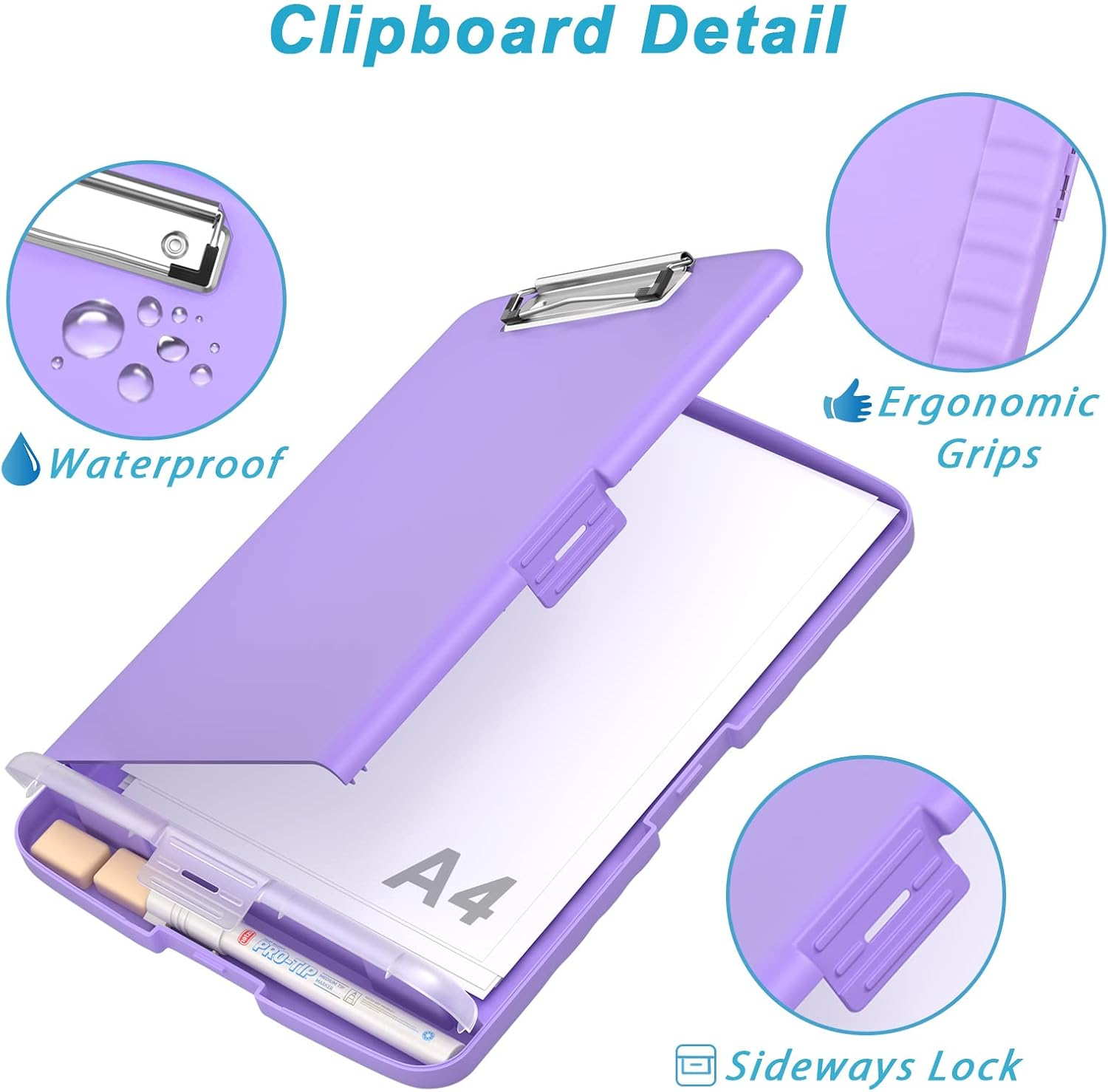 Rimilak Plastic Clipboard with Storage, High Capacity Nursing Clipboards with Pen Holder, Slim Clipboard Storage Box with Heavy Duty Clips, Clipboard Folder Side-Opening, Purple image number 1
