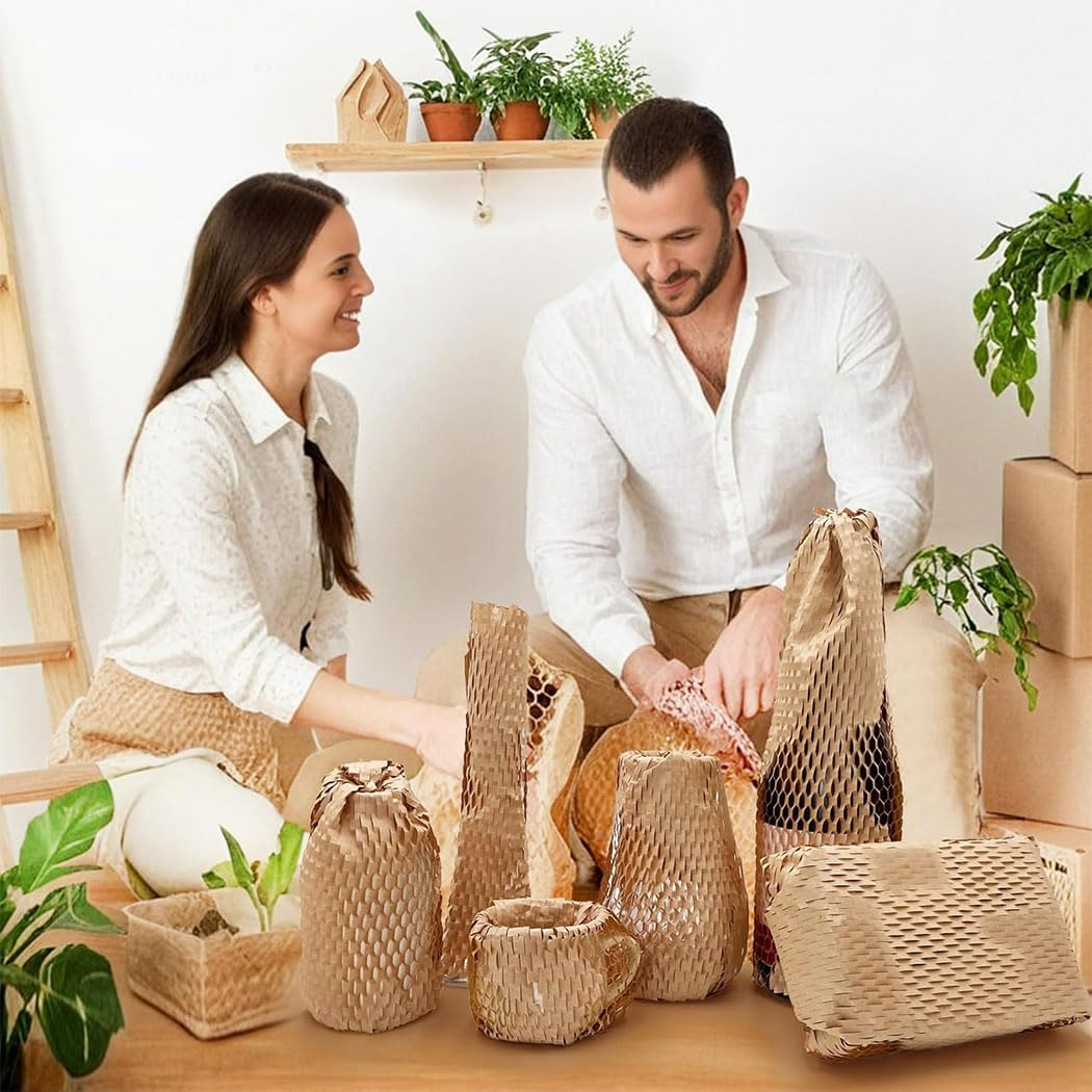 Idopick Honeycomb Packing Paper, 38Cmx30M Packing Paper Recycled Cushioning Wrap for Moving Shipping Packaging, Recyclable Moving Supplies Bubble Packing Wrap Protective Roll,Brown image number 1