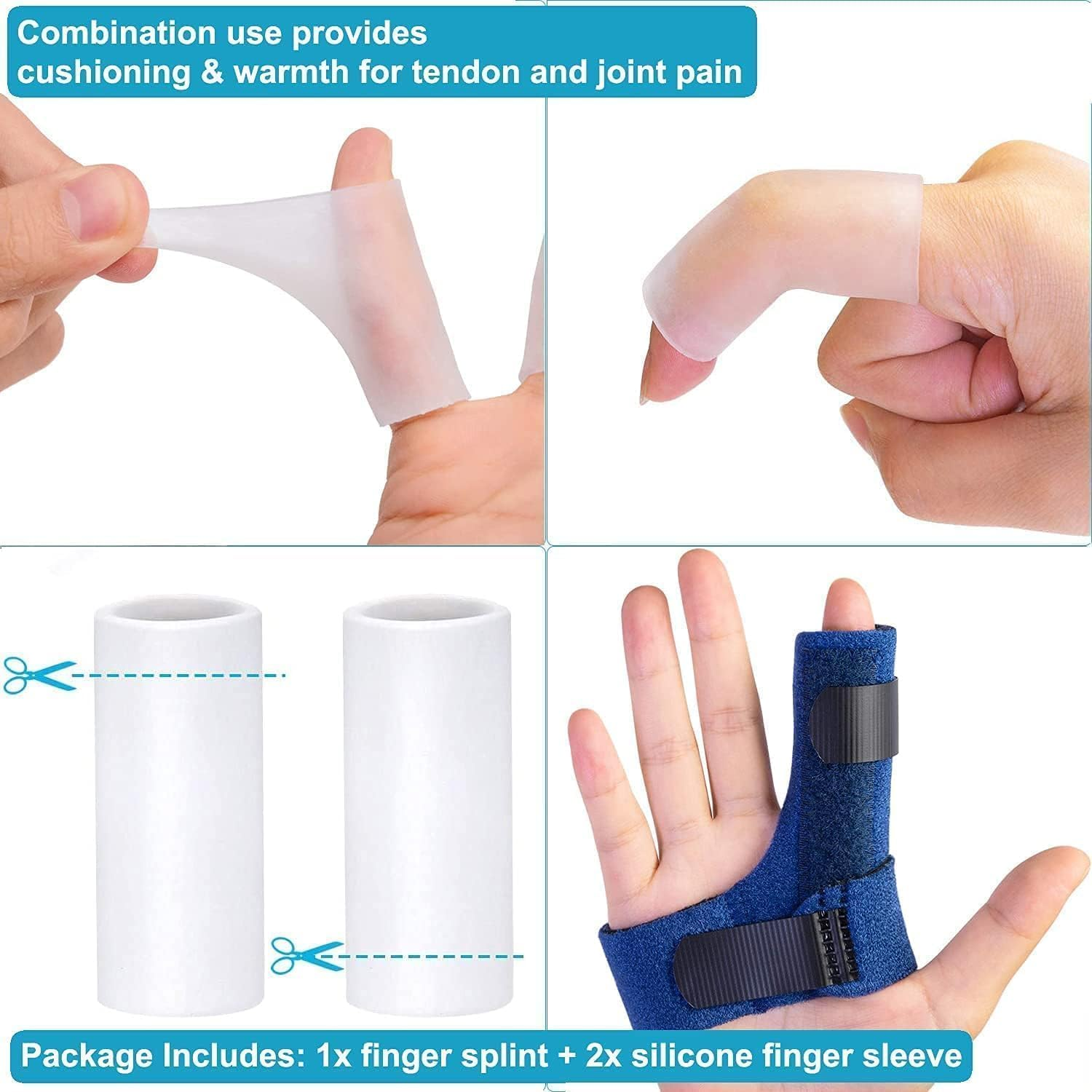 Trigger Finger Splints/Brace for Knuckle Immobilization, Finger Support Brace Finger Stabilizer for Broken Fingers Straightening Arthritis, Fits Index,Middle Ring - Blue image number 6
