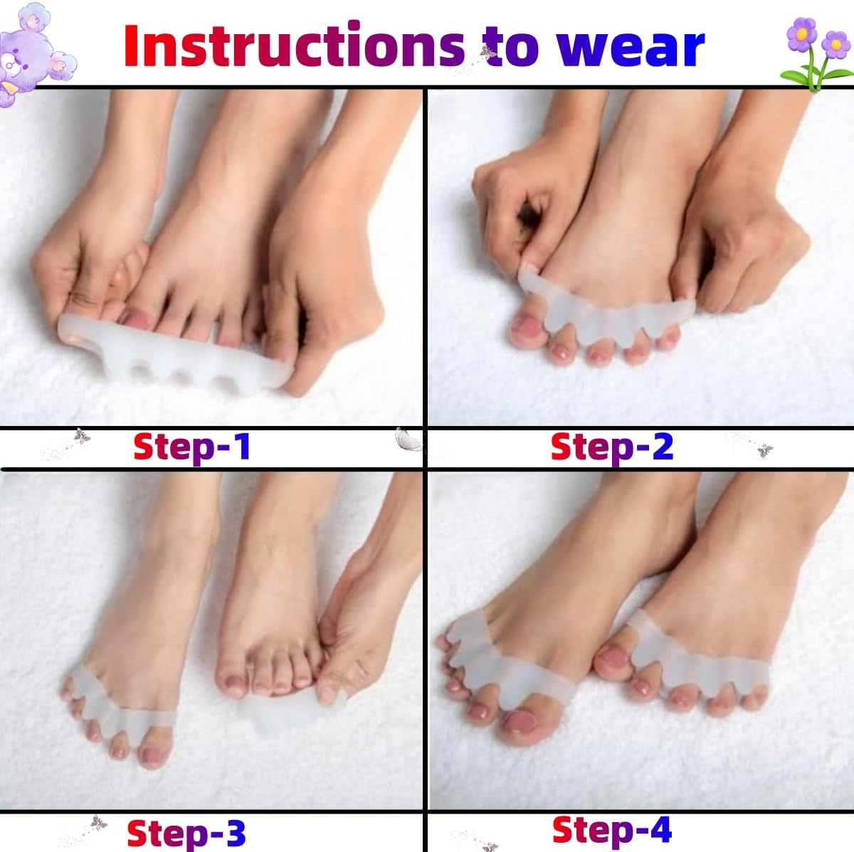 2 Pairs of Toe Separators,Ywbfove Soft Rubber Toe Extenders for Both Men and Women, for Bunions, Plantar Fasciitis, Hammer Toes, Claw Toes, Foot Pain in Both Women and Men (Blue/Transparent) image number 6