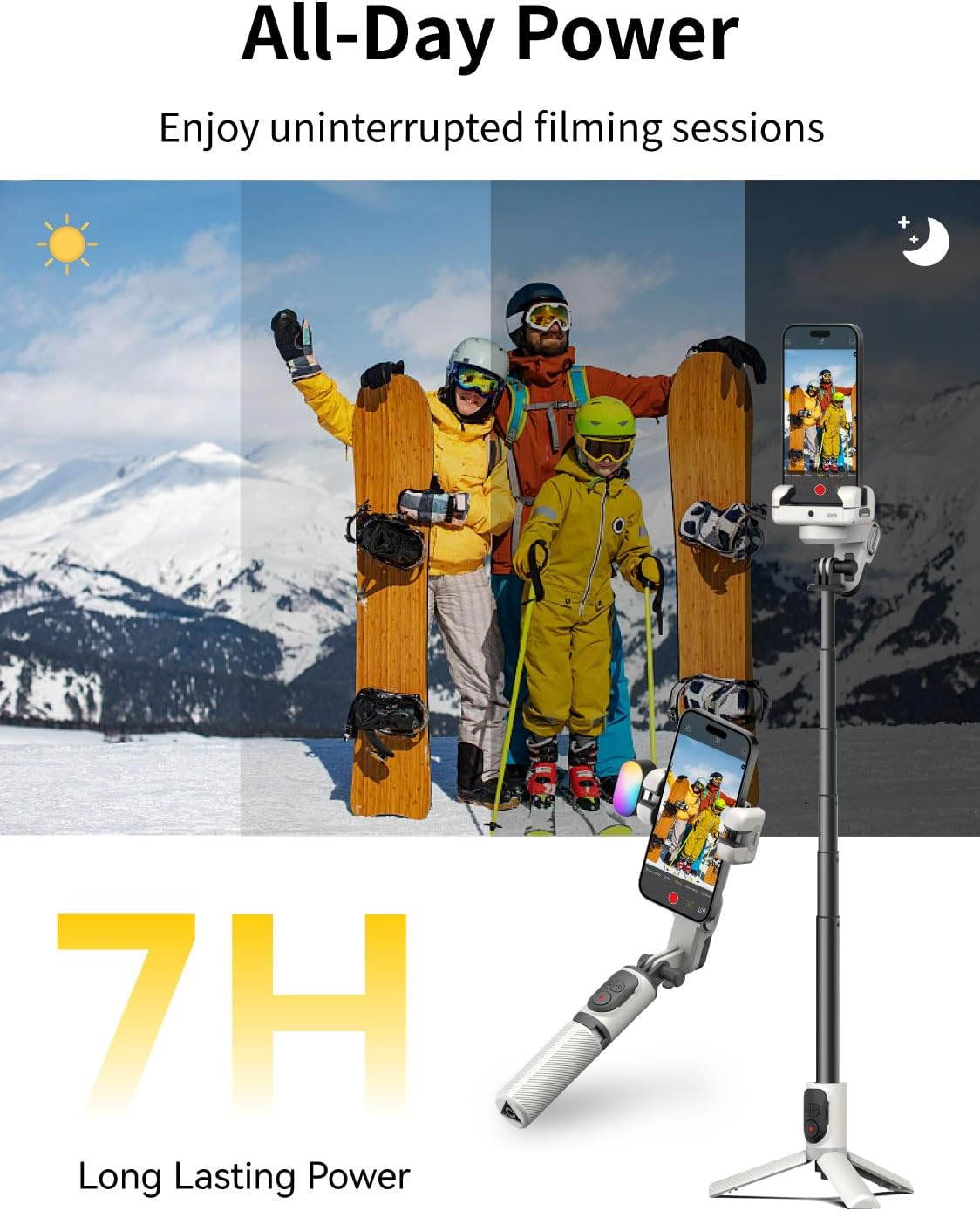 AOCHUAN Gimbal Stabilizer for Iphone, Sefie Stick Tripod with Auto Face Tracking for TIK Tok Youtube Video Recording, 4 in 1 Gimbal Stabilizer with 360&deg; Rotation for Iphone/Andriod -M1 Pro White image number 2