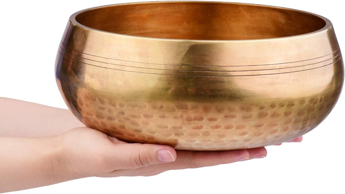 Singing Bowl, Tibetan Singing Bowl Set with 20.5Cm/ 8Inch Large Handmade Metal Sound Bowl&Soft Cushion(Random Color Delivery)&Wooden Striker for Sound Yoga Relaxation image number 4