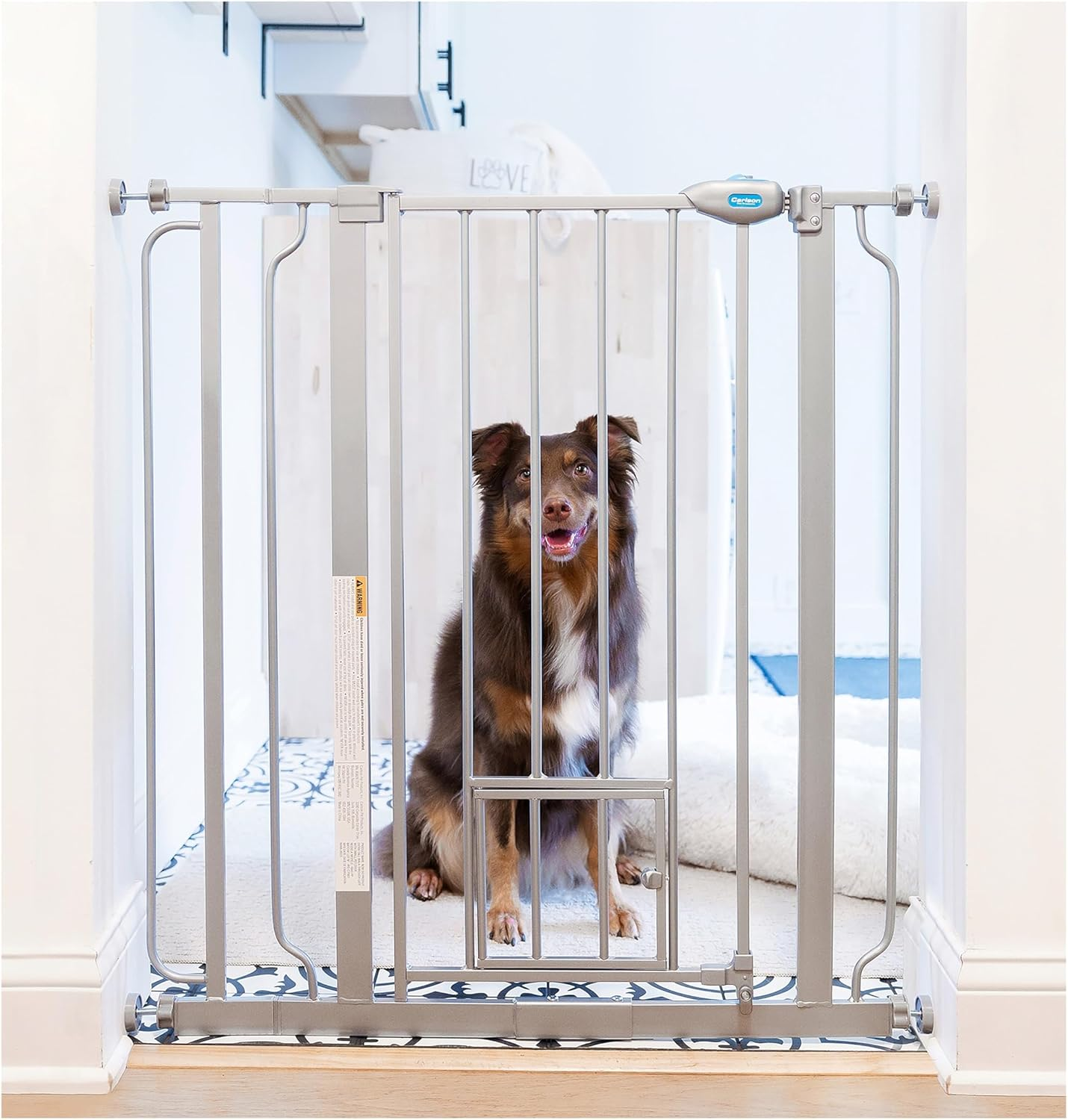 Carlson Extra Tall Walk through Pet Gate with Small Pet Door, Includes 4-Inch Extension Kit, 4 Pack Pressure Mount Kit and 4 Pack Wall Mount Kit, Platinum, Gray image number 2