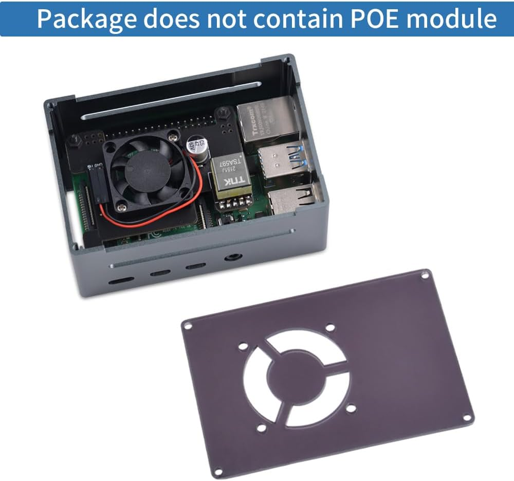 Geeekpi Aluminum Case for Raspberry Pi 4 with Fan and Heatsink, Supports POE Hat, Black