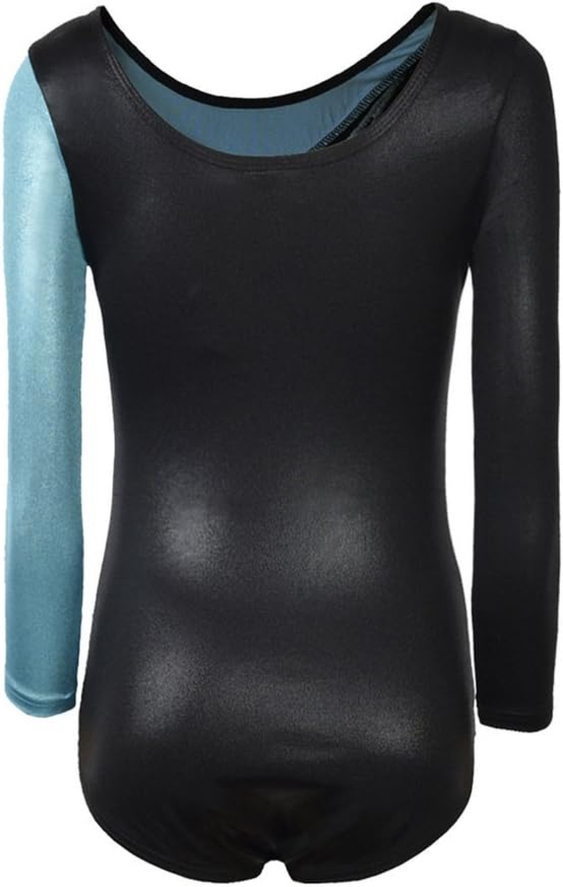 Long Sleeve Shiny Waves Metallic Athletic Dance Gymnastics Leotard Girls image number 1