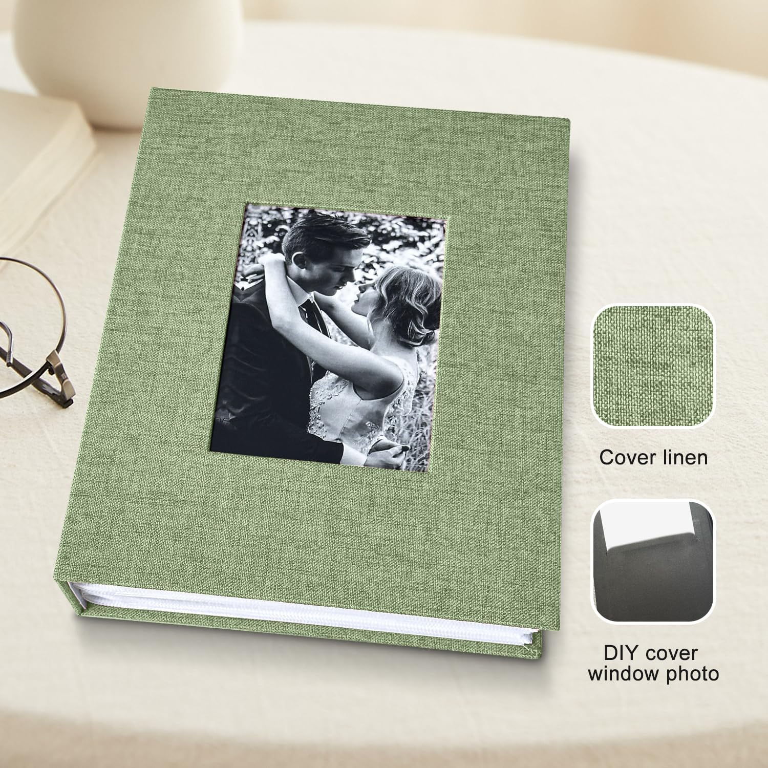 200-Pocket Photo Album 4X6 - Slip-In Picture Album with Linen Cover & Display Window, Vertical Photo Book for Wedding, Family, Baby, Anniversary & Vacation Memories (Holds 200 Photos) image number 5