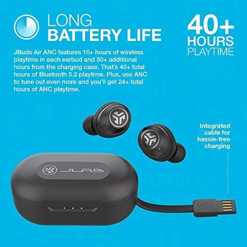 Jlab Jbuds Air ANC True Wireless Bluetooth Earbuds, Black, Active Noise Canceling, Low Latency Movie Mode, Dual Connect, IP55 Sweat Resistance, Custom 3 EQ Sound Settings image number 1