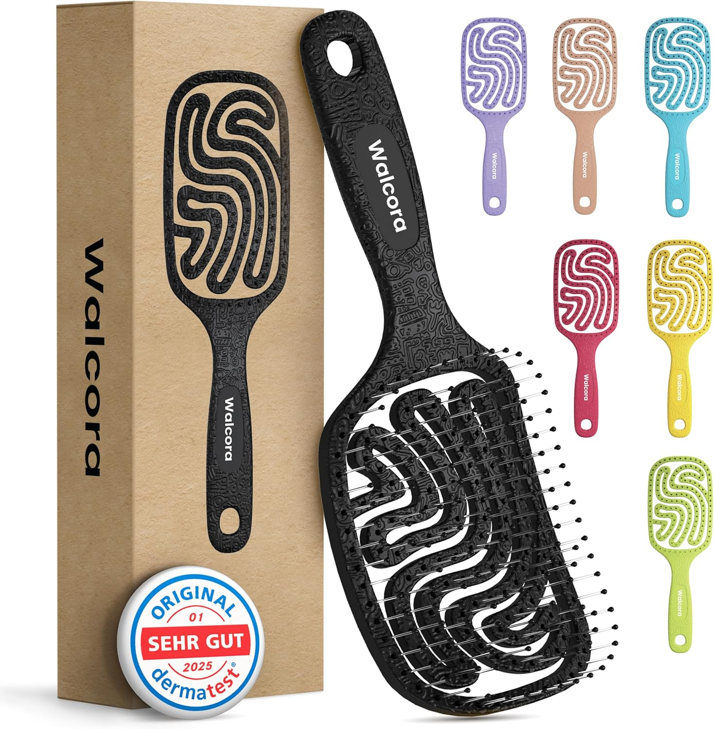 Walcora Hair Brush without Pulling, Detangling Brush & Detangler Brush for Women, Men & Children, for Curls, Wet, Fine & Long Hair, Hair Brush - Red