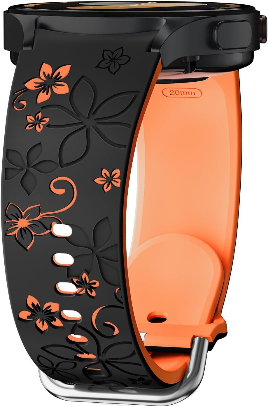 Flower Engraved Straps for Samsung Galaxy Watch 7/6/5/4/FE 40Mm 44Mm/Galaxy Watch 6/4 Classic Bands 47Mm 43Mm 46Mm 42Mm/Watch 5 Pro 45Mm Women,No Gap Band Silicone Cute Floral Armband Wristband