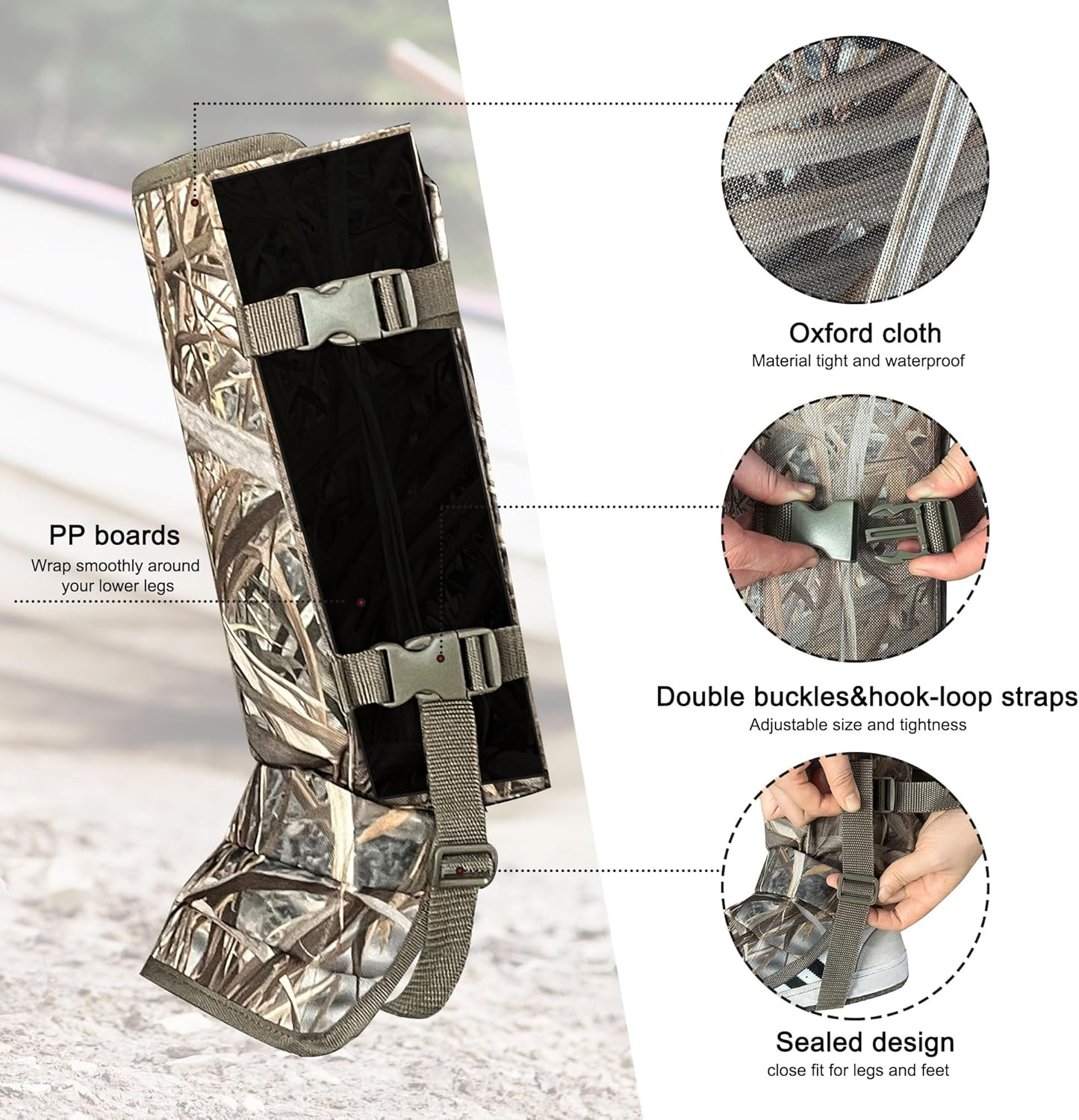 MYDAYS OUTDOOR Snake Gaiters for Hunting, Snake Chaps, Snake Guards for Legs, Snake Bite Protection for Lower Legs,Snake Proof Boots for Men Women - Reed Pattern image number 4