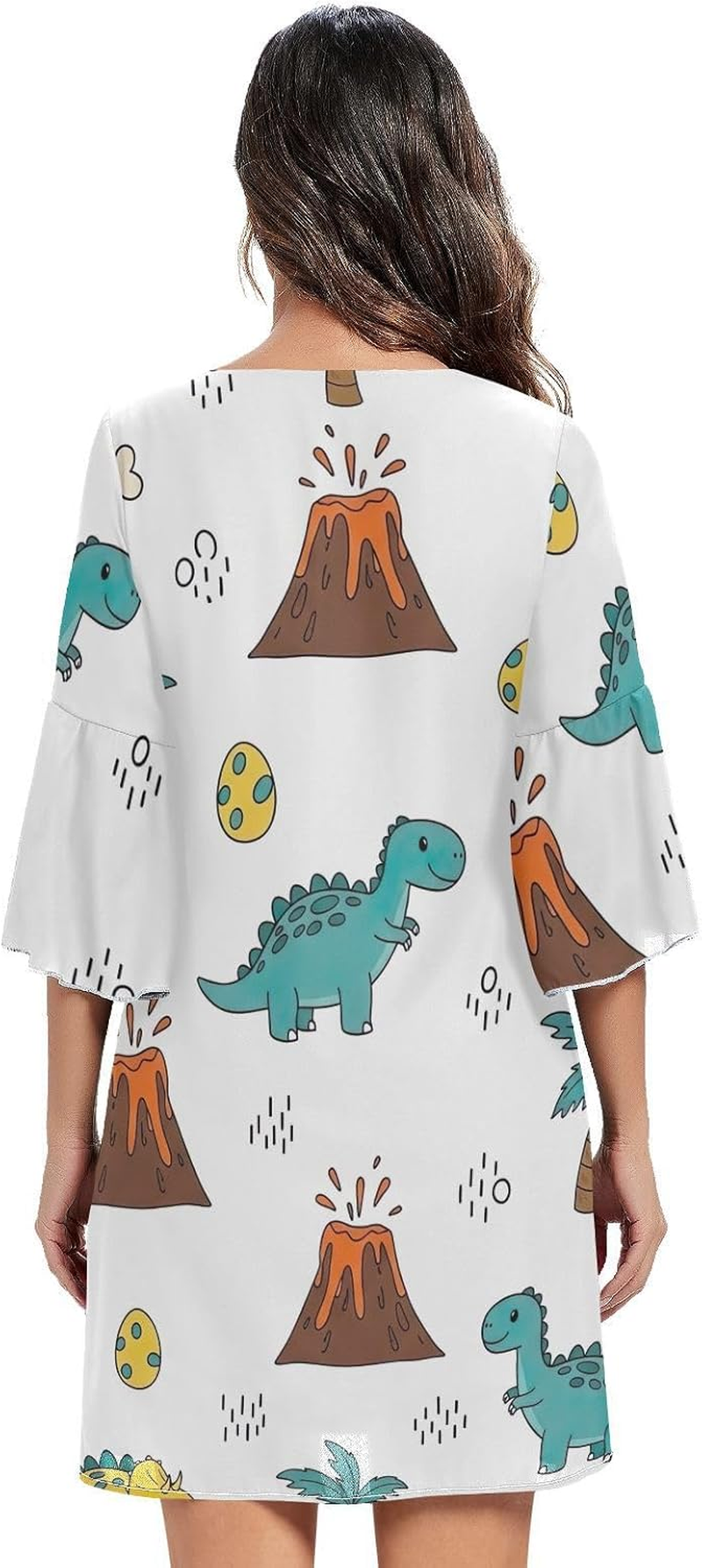 Cute Cartoon Dinosaurs White V Neck Dress Printed Line Maternity Dress image number 1