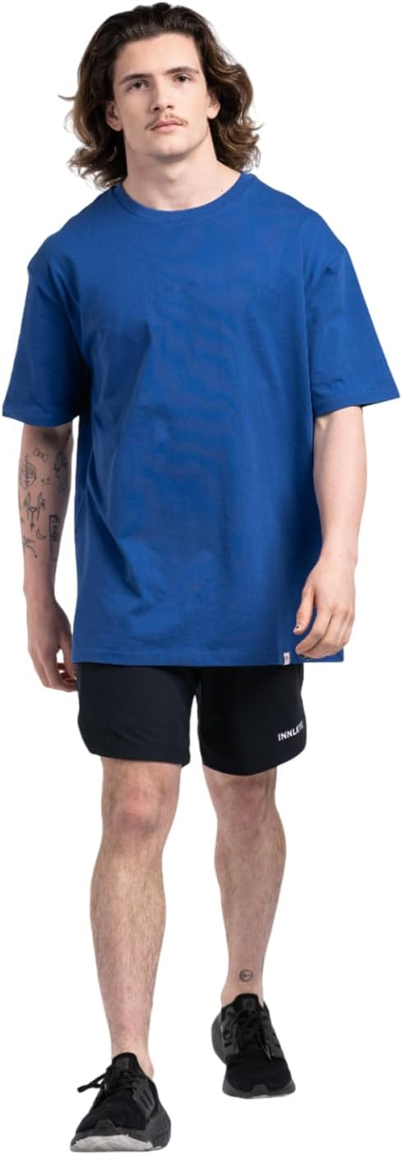 Innlete Premium 100% Cotton T-Shirt &ndash; Oversized Workout Tee, Unisex Casual Summer Top - Blue, Small image number 5