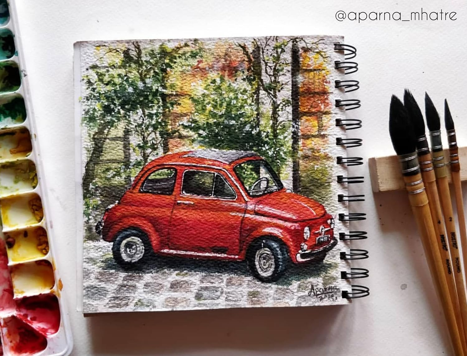 BRUSTRO Artists Natural Hair MOP Brush | Set of 4 - (0, 2, 4, 8) | Ideal for Watercolor, Synthetic Blend, round Paint Brush, Art Painting, Colour, Gouache, Wooden Handle, Professional and Students image number 2