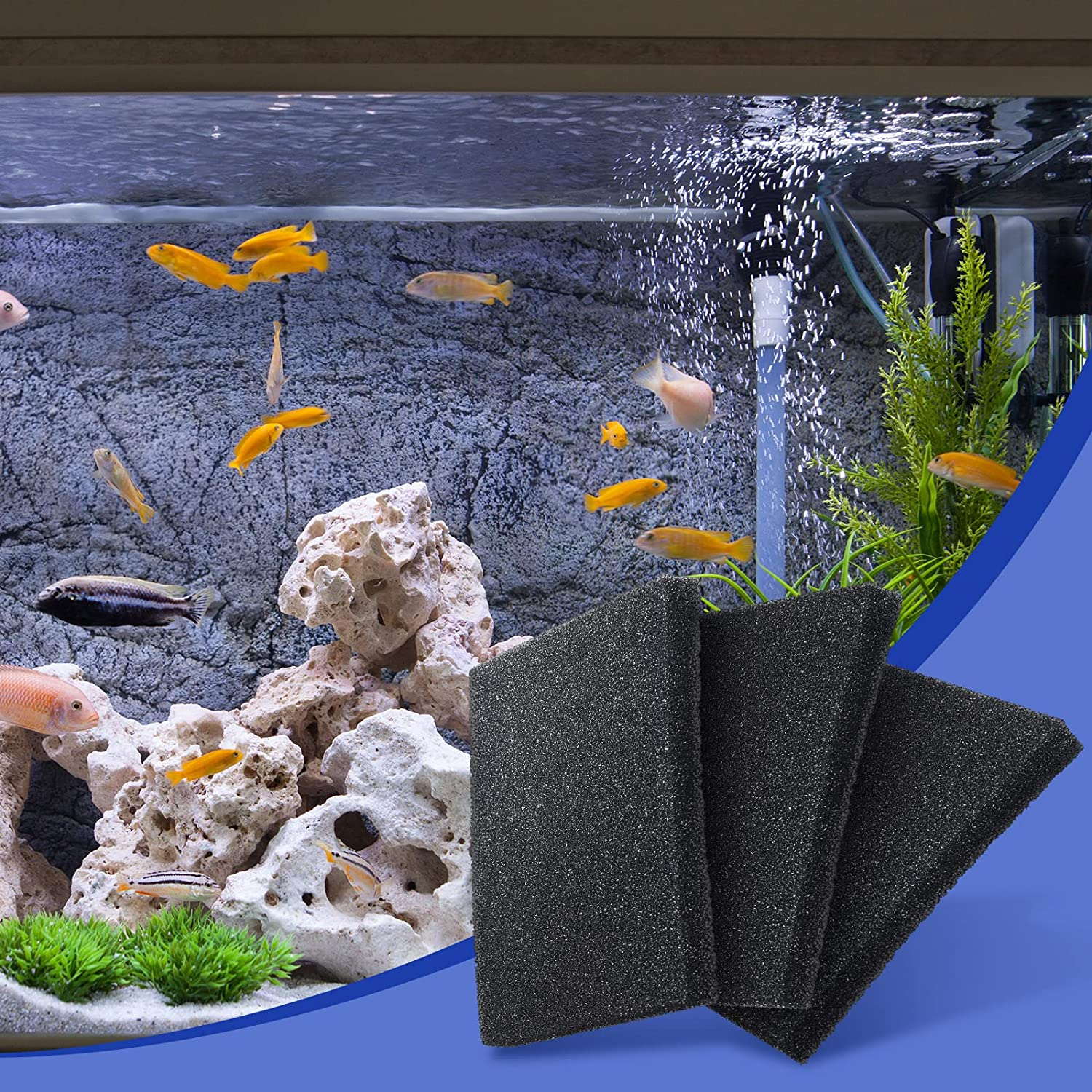 Tondiamo 3 Pieces Aquarium Sponge Filter Pad Media Cut to Fit Foam for Fish Tank Filters Replacement Fish Tank Cleaner Open Cell Foam Sponges for Dishes image number 1