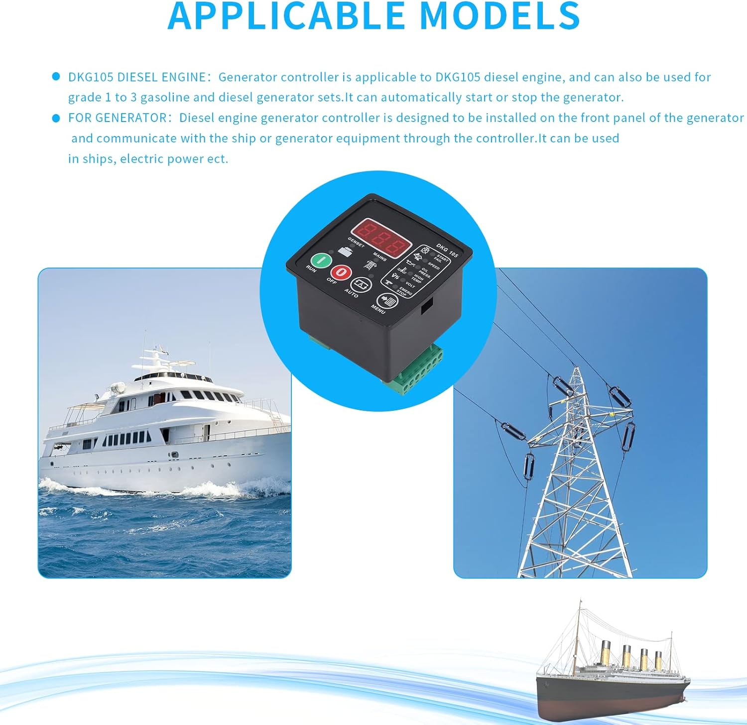 Engine Generator Controller, Remote Start Stop Generator Controller, DC 9-33V Flame Retardant Universal Generator Controller for Ships or Generator Communication
