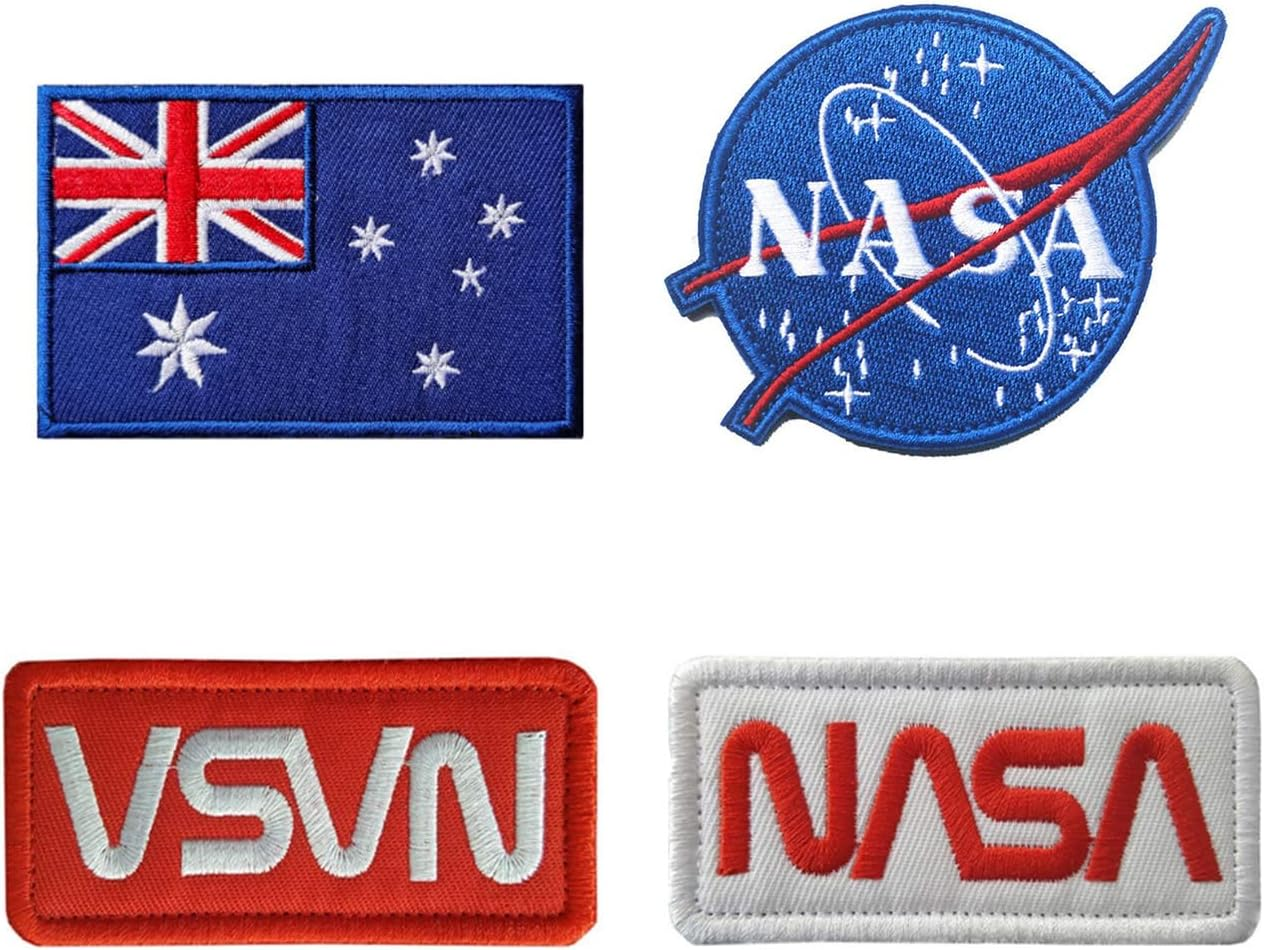 Zcketo 4 PCS Australia NASA Space Hook and Loop Patches, NASA Badge Patch Tactical NASA Logo Stickers Applique Sew on Morale Military Embroidered Patches for Kids Boys Adult Clothes image number 3