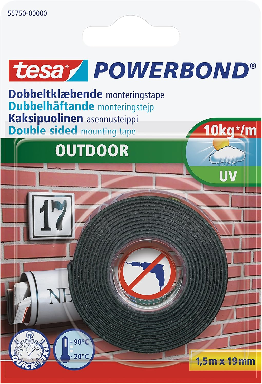 Tesa Powerbond Outdoor - Double-Sided Mounting Tape for Outdoor Use - UV-, Water- and Temperature Resistant Adhesive Tape - Holds up to 1 Kg per 10Cm Tape, 1,5M X 19Mm image number 6