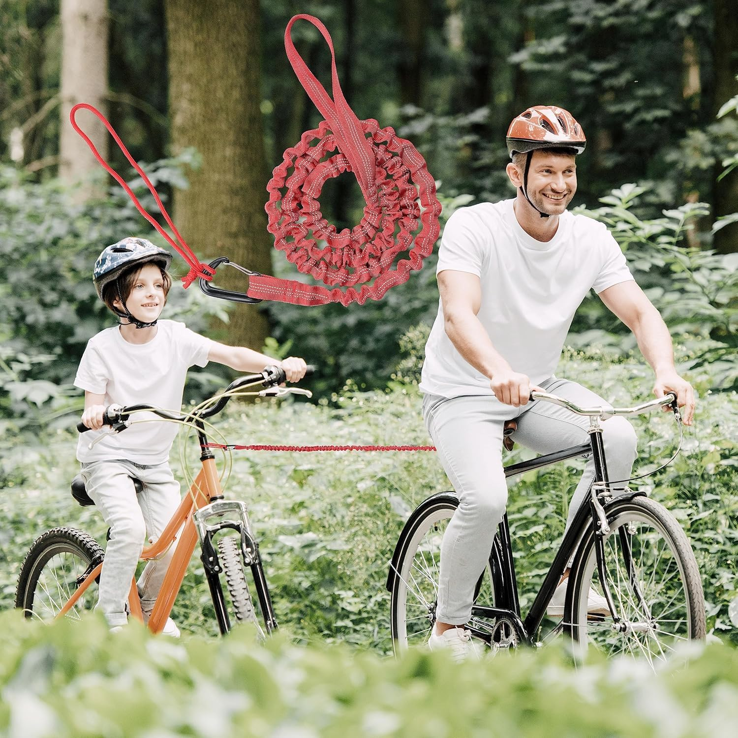 3 Meters Elastic Bicycle Tow Strap, 1Pc Cycling Stretch Pull Strap Bicycle Tow Rope, Elastic Bicycle Tow Rope with Storage Bag, MTB Cycling Stretch Pull Strap for Long Ride Going Uphill, Red image number 3