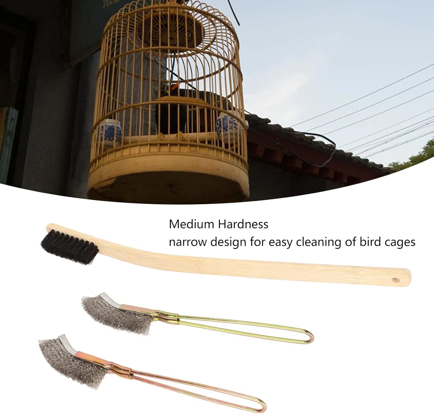 BAOFUYA Pack of 3 Pet Bird Cage Cleaning Brush, Long Handle Feeder Cage Wire Brush Cleaner Pet Cage Accessories Bird Cage Cleaning Tool image number 5