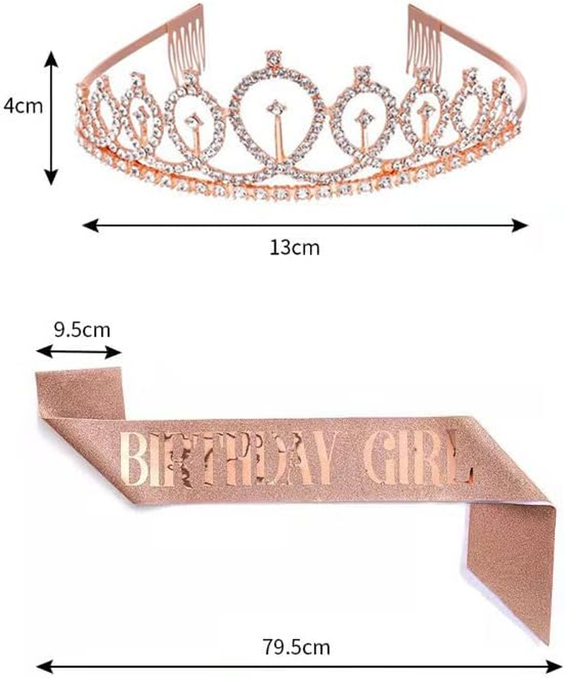 Birthday Party Crown and Sash Set, Birthday Girl Sash and Rhinestone Tiara Kit, Birthday Gifts for Women Birthday Party Supplies image number 1