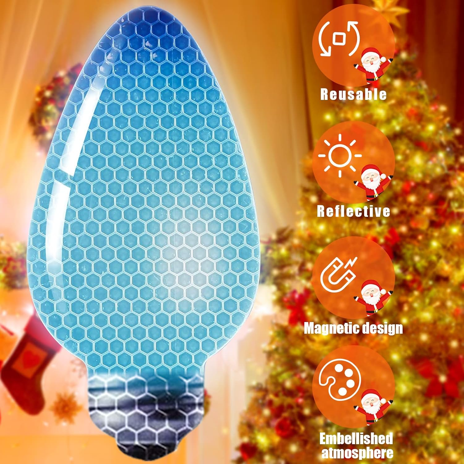 Christmas Car Magnets Lights Stickers, Reflective Car Magnet, Christmas Lights Bulb Magnet Set, Christmas Reflective Car Magnets Set for Xmas Holiday Birthday Cars Mailbox Window Decoration image number 3