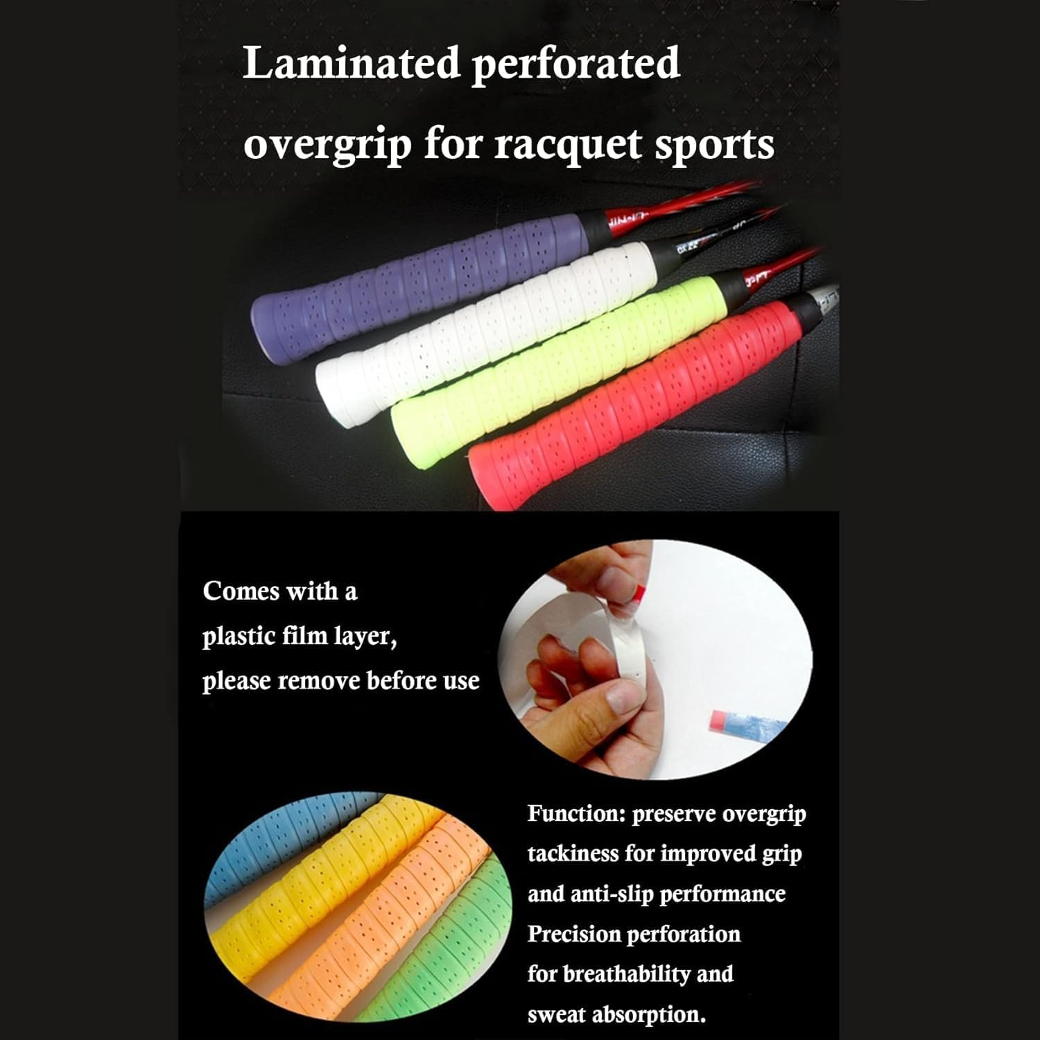 6-Pack Tennis Racket Grip Tape (6 Grips) Sweat-Absorbing Handle Grip for Tennis, Badminton, Squash, Golf, Fishing, and Pickleball Overgrip image number 4