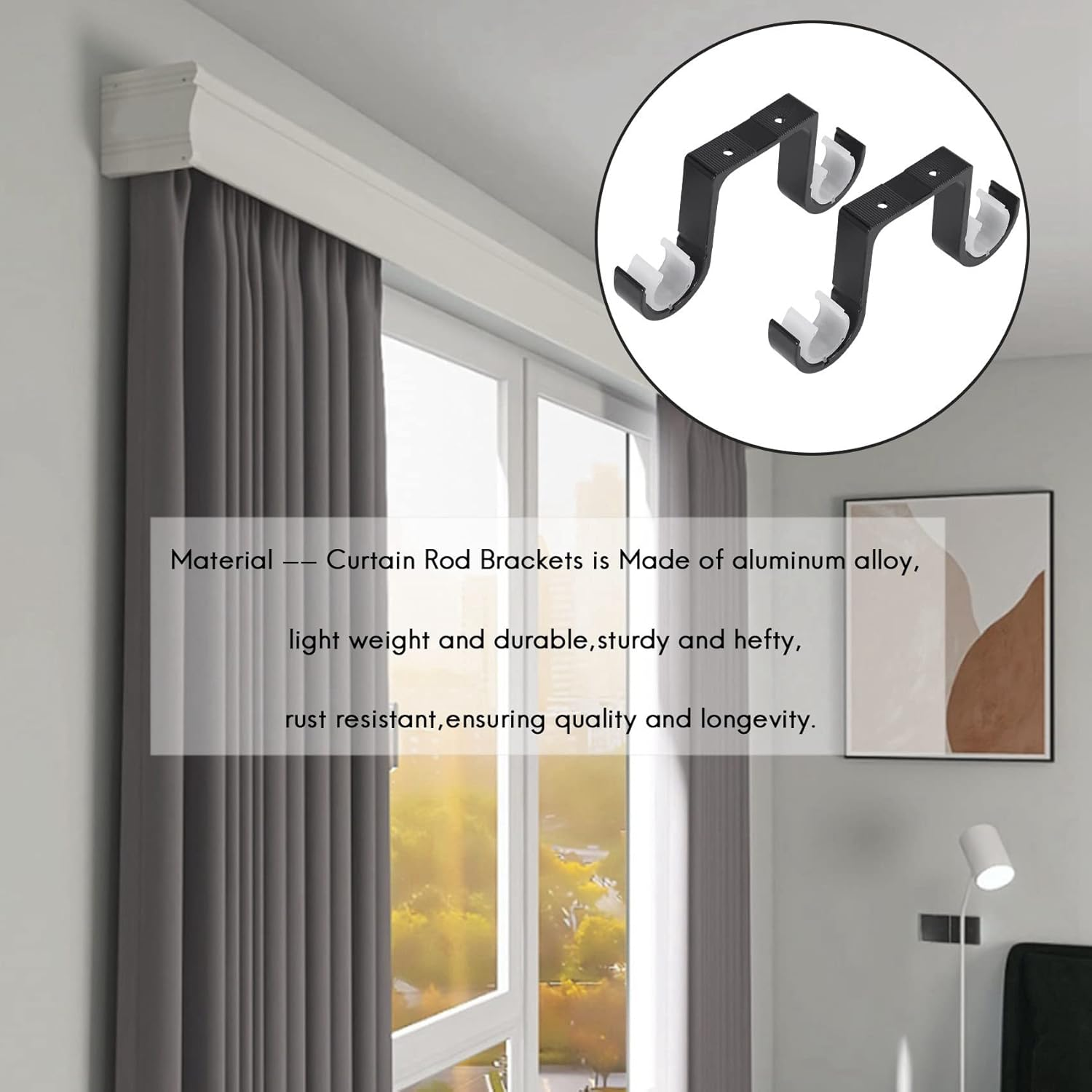 RESFNSE 2Pcs Double Curtain Rod Brackets Ceiling Mount Supports Aluminum Alloy Black image number 4