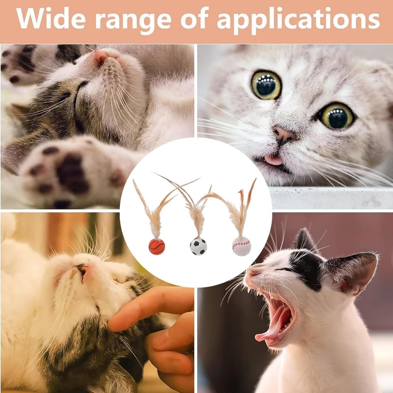 WADY 3PCS Interactive Feather Ball Toy for Cats - Bouncy Cat Toy with Elastic Tails, Indoor Rolling Exercise Ball for Kitty Play, Soft Feather (3)