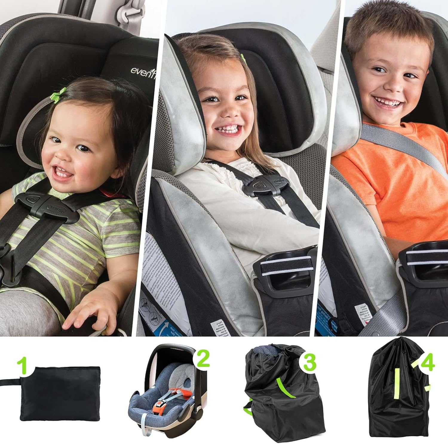 Baby Car Seat Travel Bag,Dust Water Resistant Easy Carry Gate Check Airport Protector Bag, Fits Convertible Car Seats, Booster Seat, Infant Car Seat Gate Check Bag Cover for Airplane (Green) image number 2