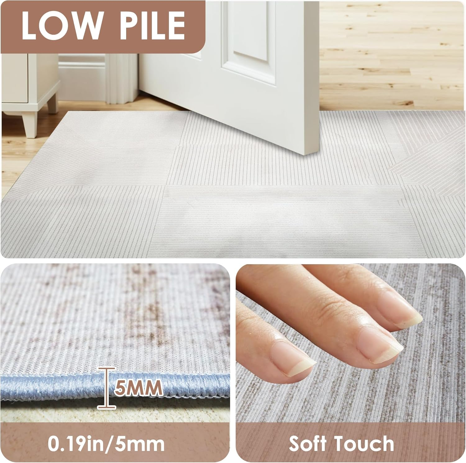 Rugs for Living Room, Bedroom Area Rugs, Geometric Stripe Carpet, Vintage Abstract Rug with Non Slip Backing, Indoor Floor Carpet for Dining Room Kitchen Home Office Decor (Color B, 160X230Cm) - Color C image number 2