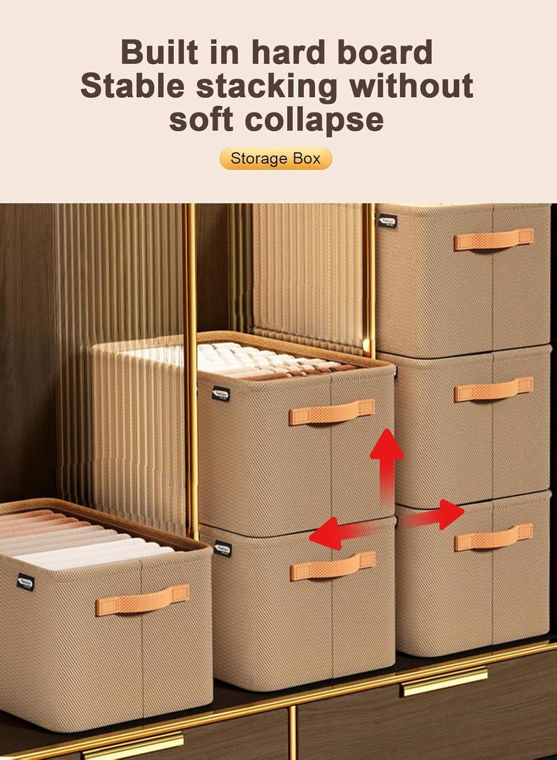 Zisheng 6-Pack Fabric Storage Bins with Lids - Foldable Clothes Organizer Baskets, Breathable Multi-Use Collapsible Storage Boxes for Shelves, Cupboard & Home Organization (Khaki) image number 4