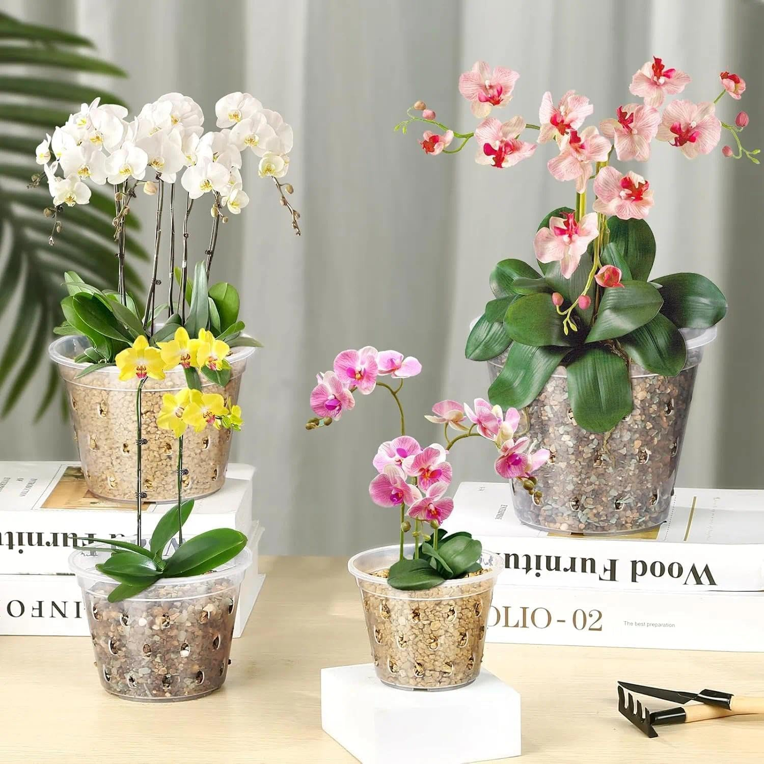 5 Inch Clear Orchid Pots with Drainage Holes for Optimal Ventilation and Repotting, 8 Pack Plastic Plant Pots for Indoor and Outdoor Use, Reusable and Durable - Mecus image number 2